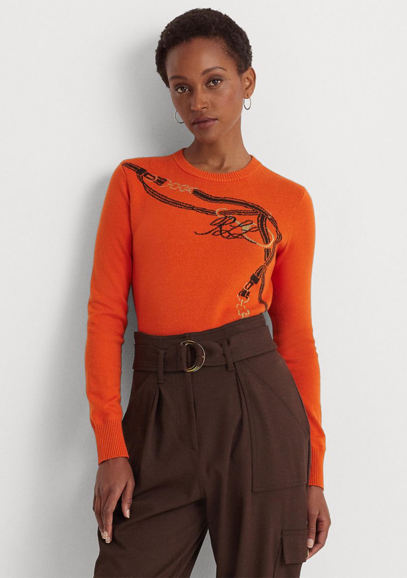 Belting-Motif Cotton Blend Sweater