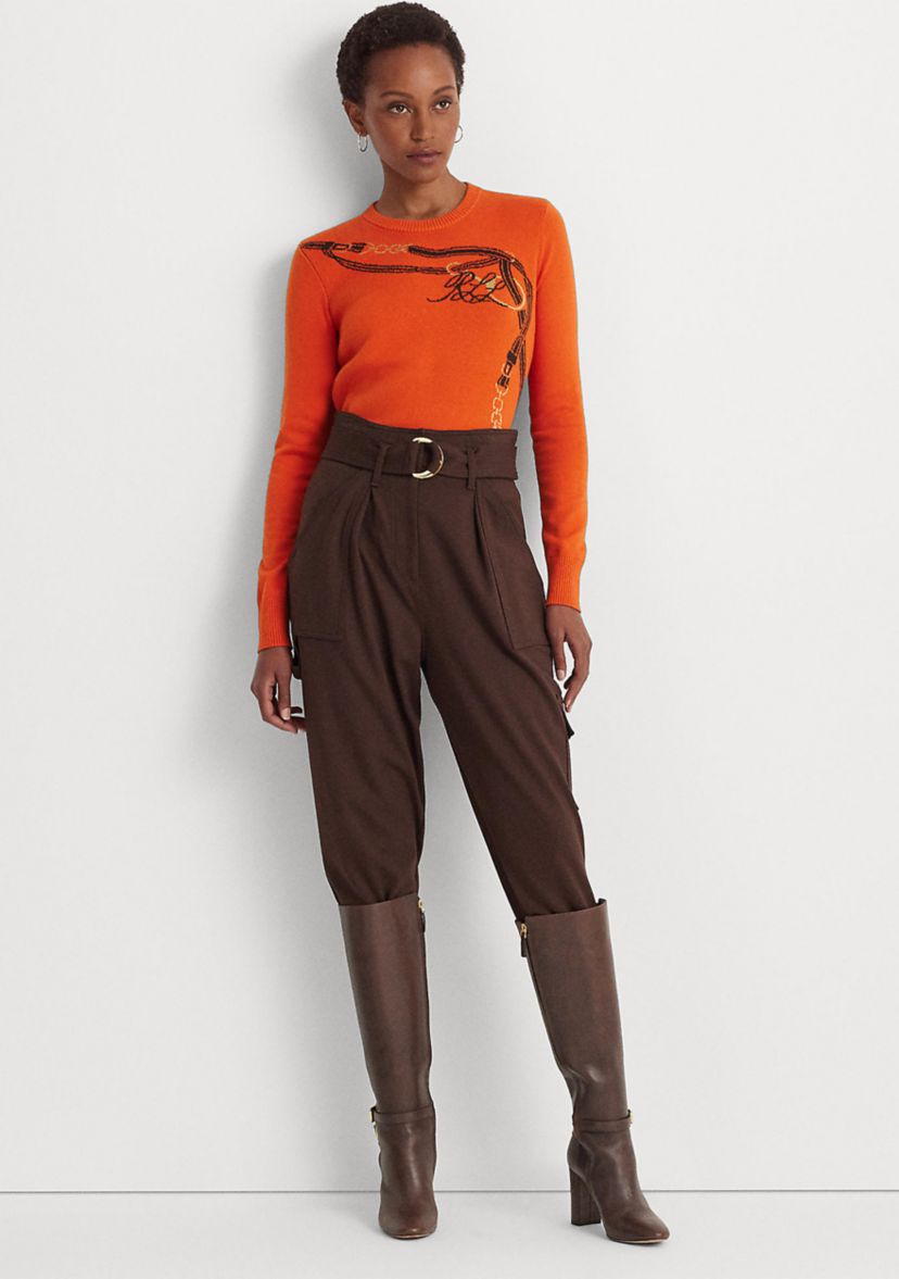 Belting-Motif Cotton Blend Sweater