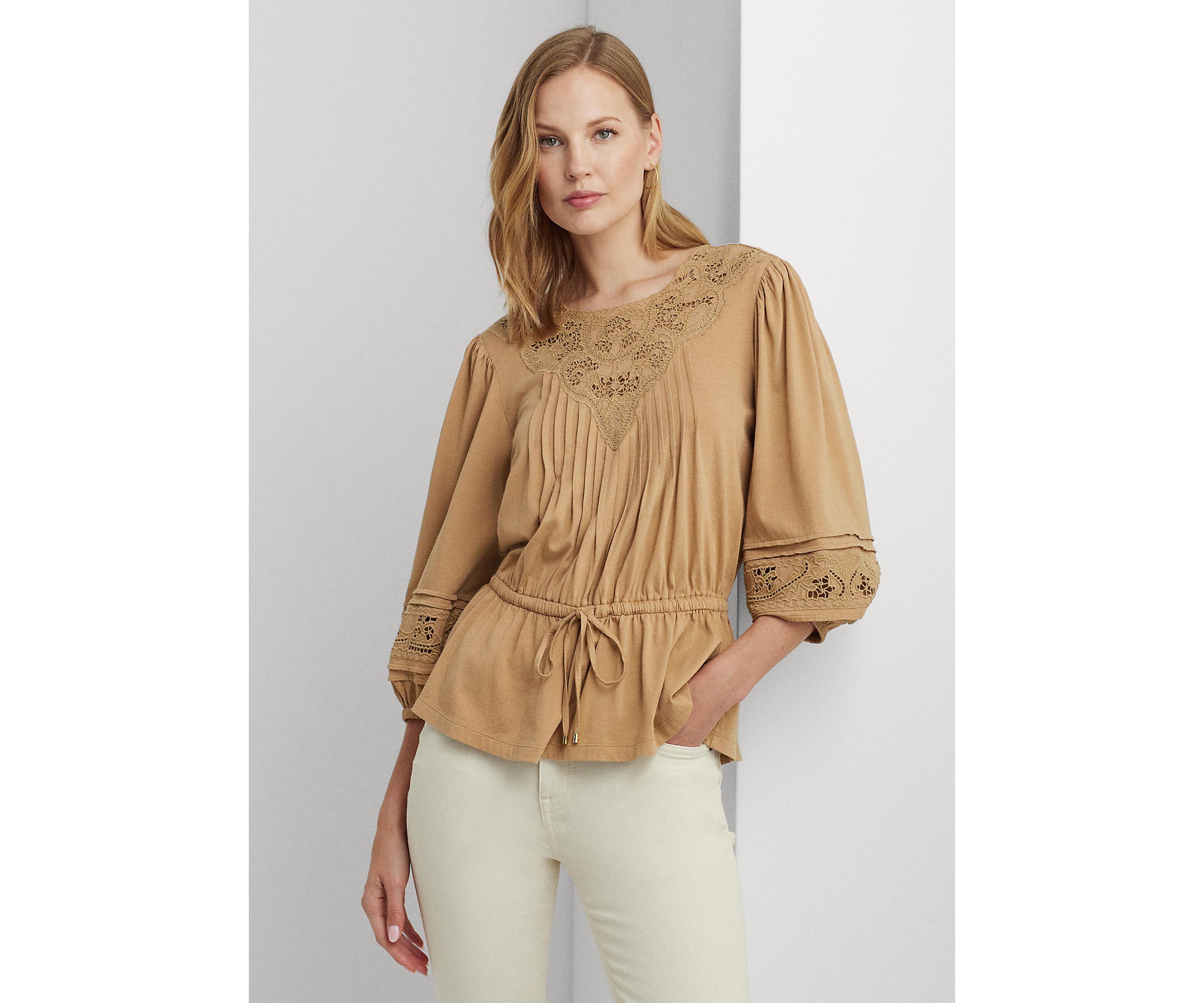 Lace Trim Jersey Peplum Top