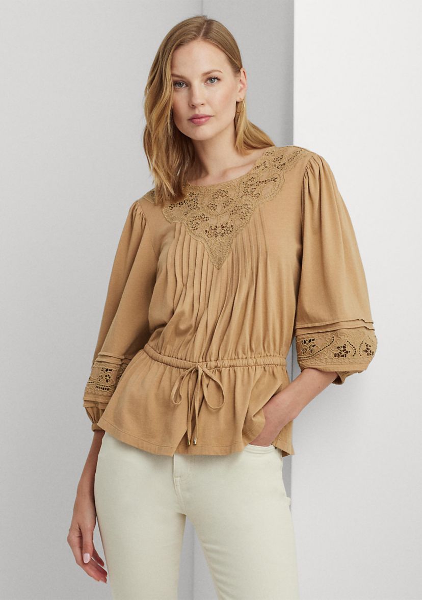 Lace Trim Jersey Peplum Top