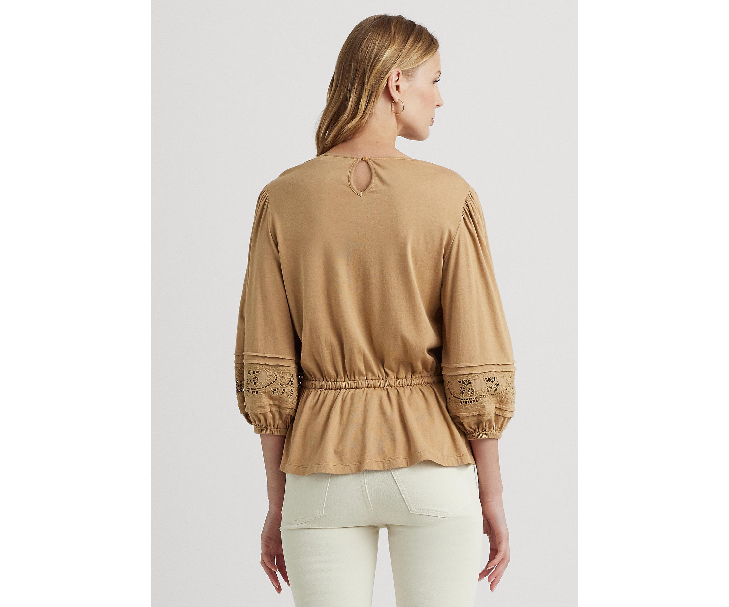 Lace Trim Jersey Peplum Top