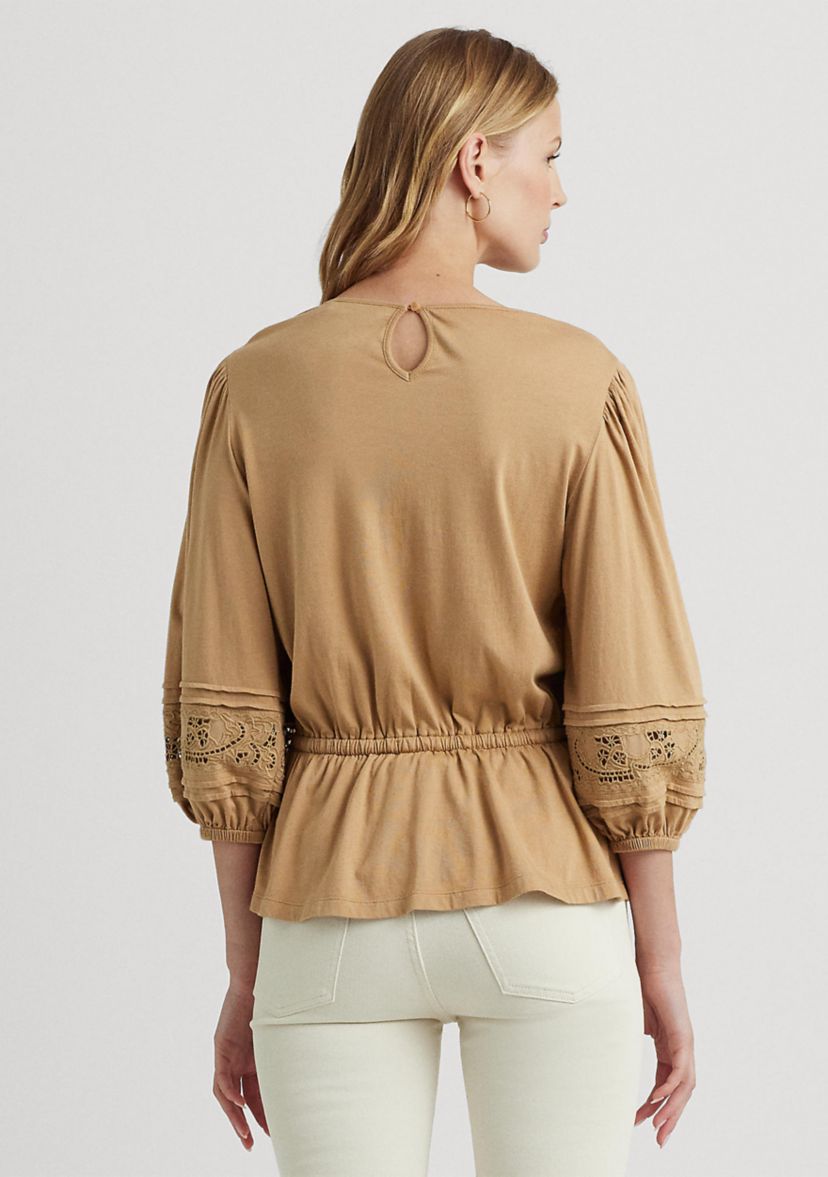 Lace Trim Jersey Peplum Top
