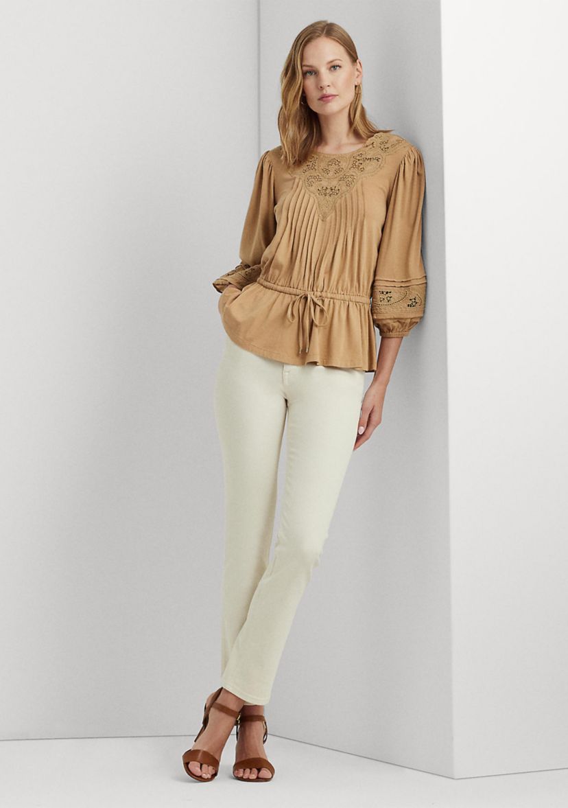 Lace Trim Jersey Peplum Top