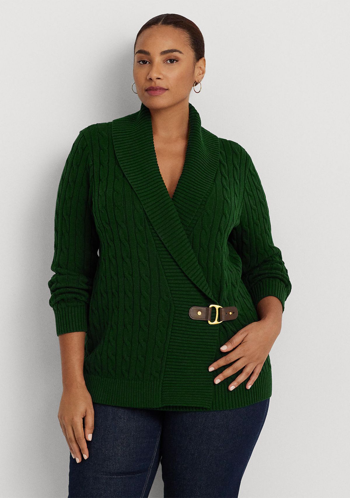 Plus Size Buckled Cotton Sweater