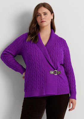 Buy Lauren Ralph Lauren Women Purple Crosshatch Leather Large