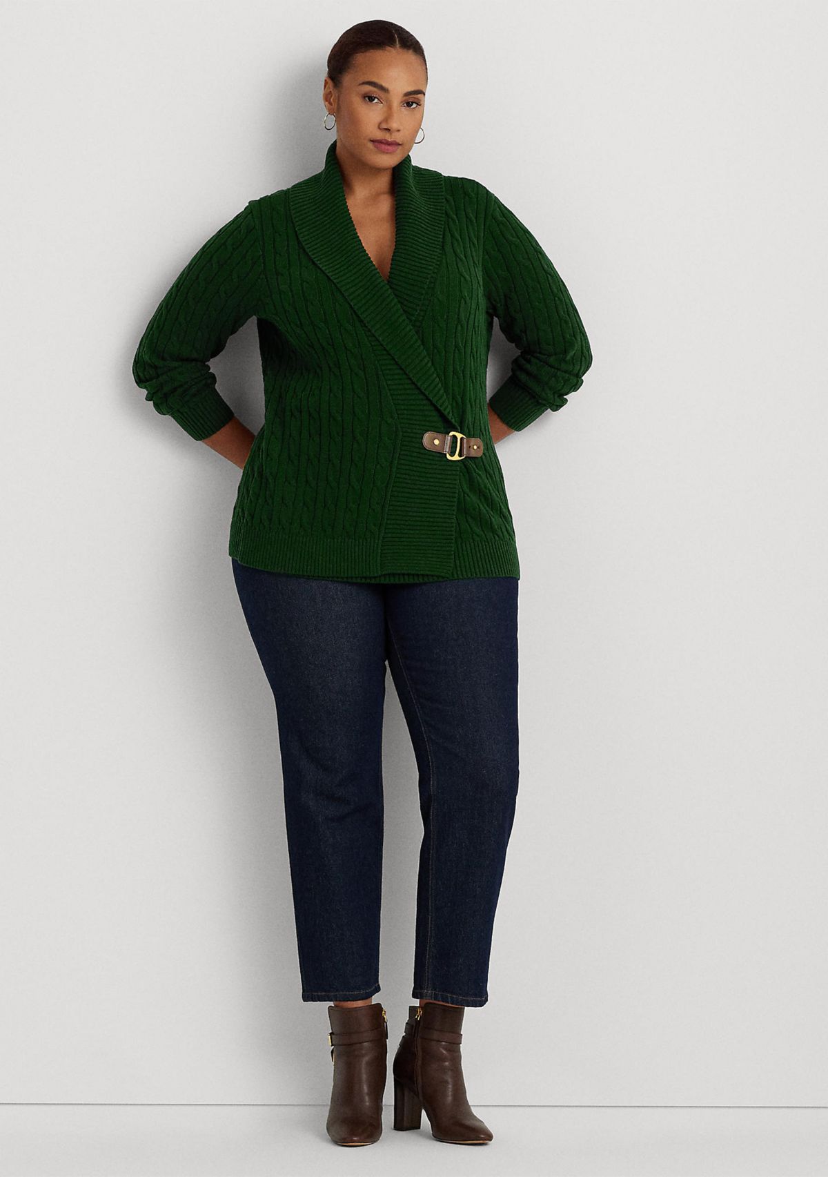Plus Size Buckled Cotton Sweater