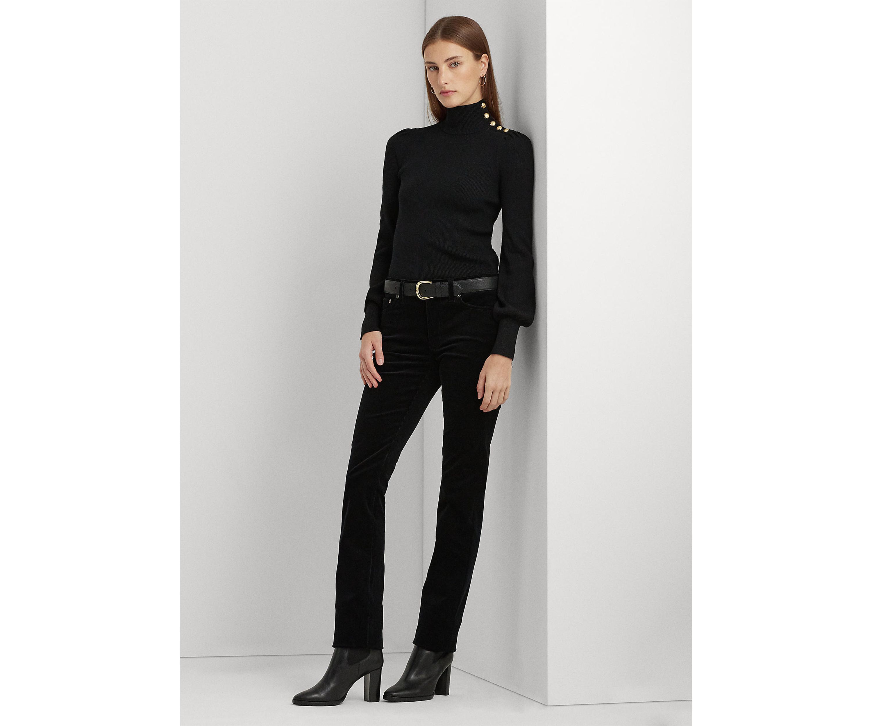 Petite Corduroy Mid-Rise Straight Pants