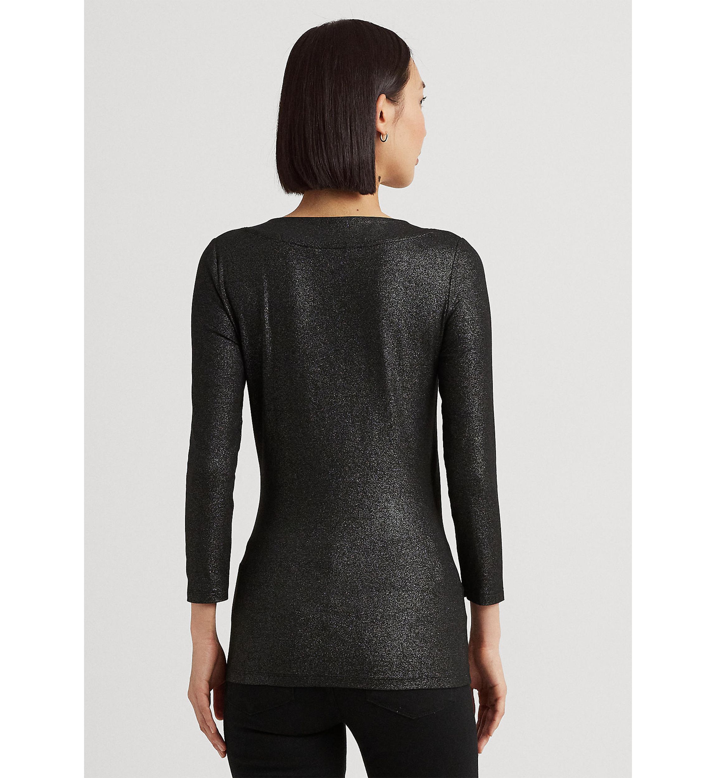 Petite Metallic Jersey Surplice Top