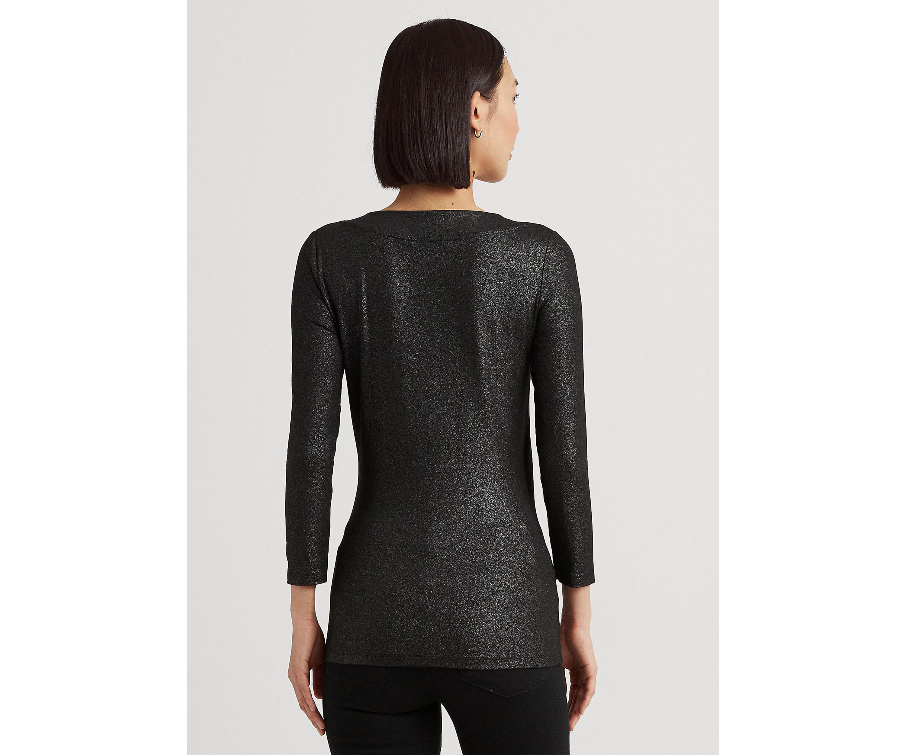 Petite Metallic Jersey Surplice Top