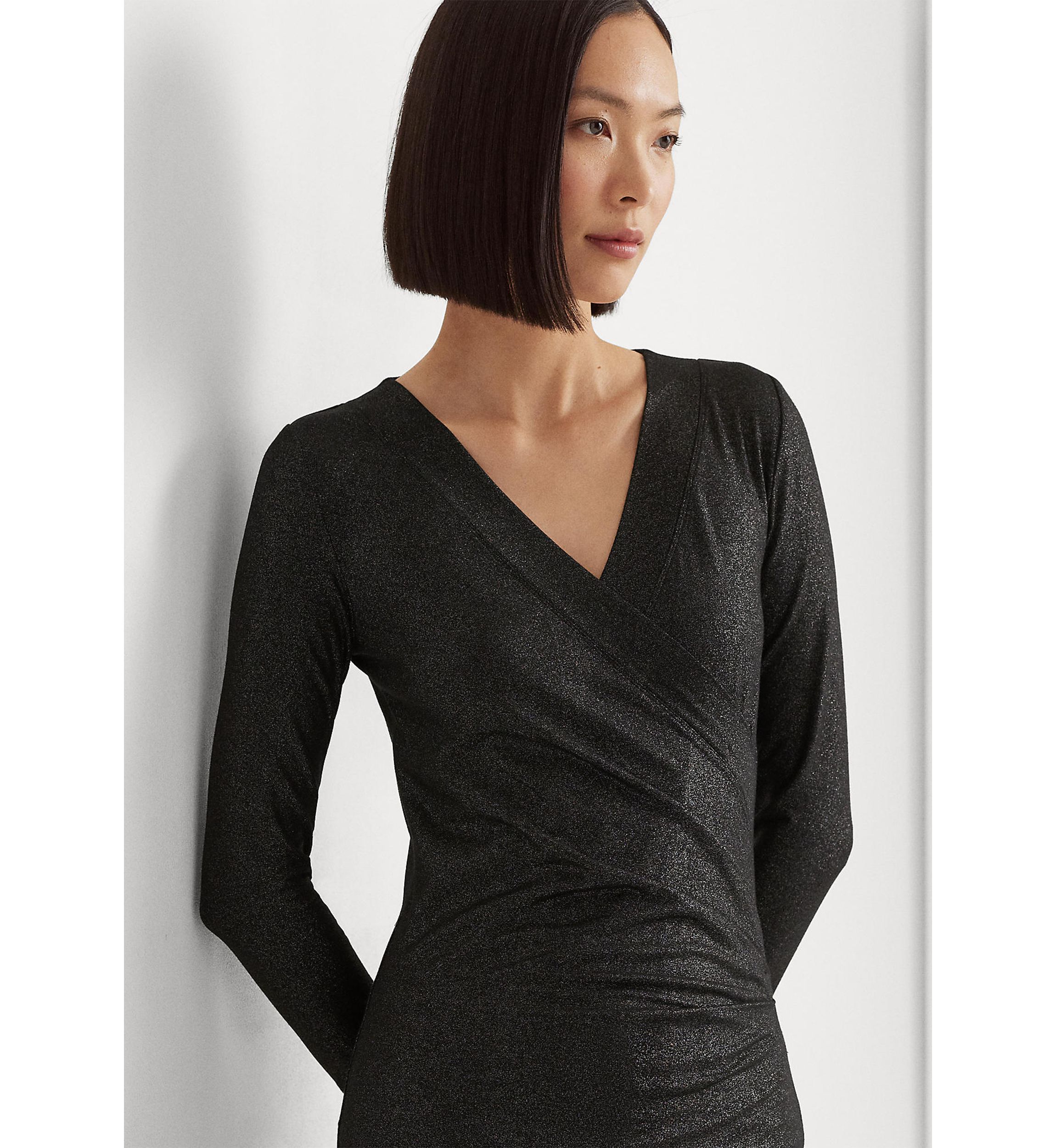 Petite Metallic Jersey Surplice Top