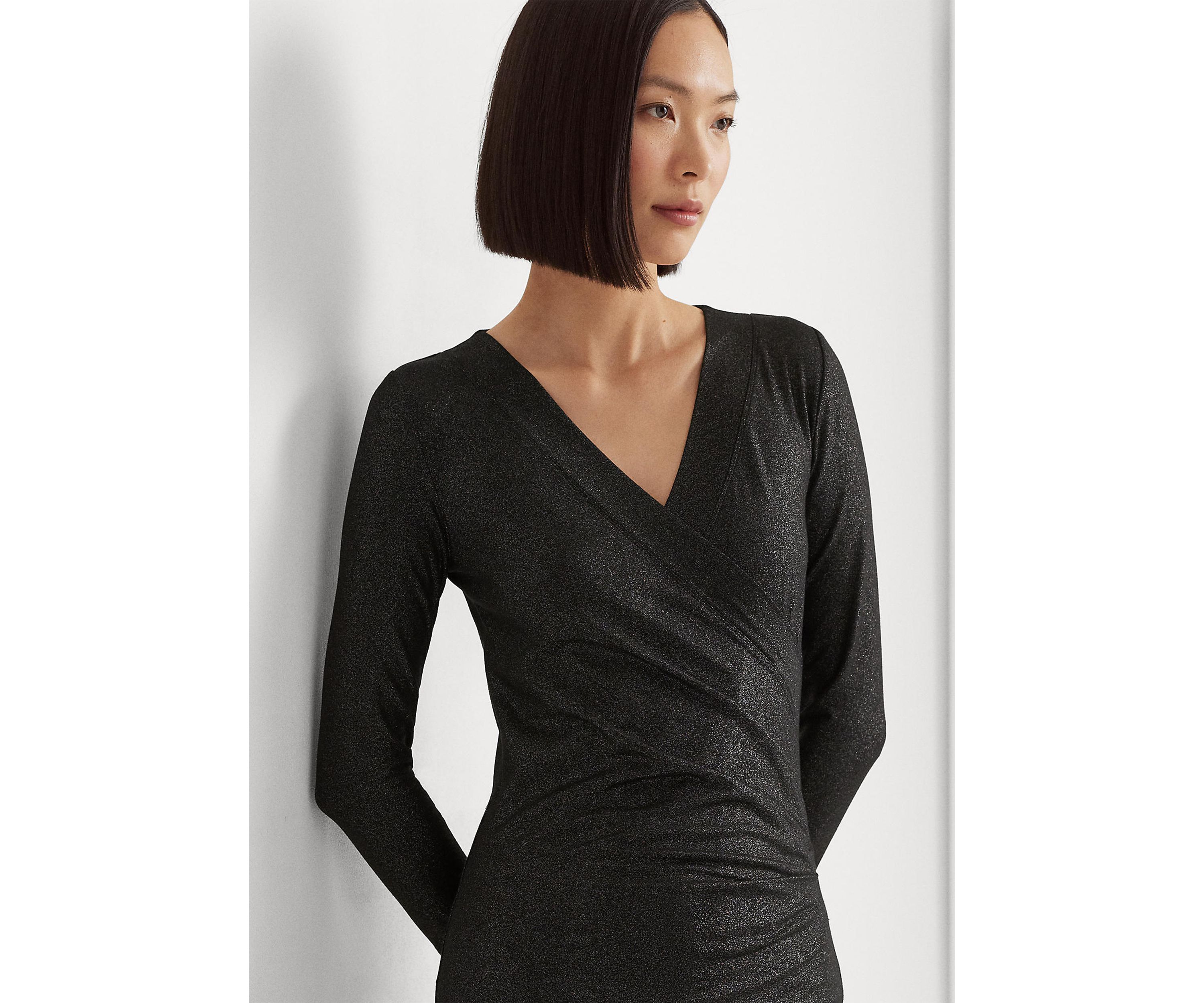 Petite Metallic Jersey Surplice Top