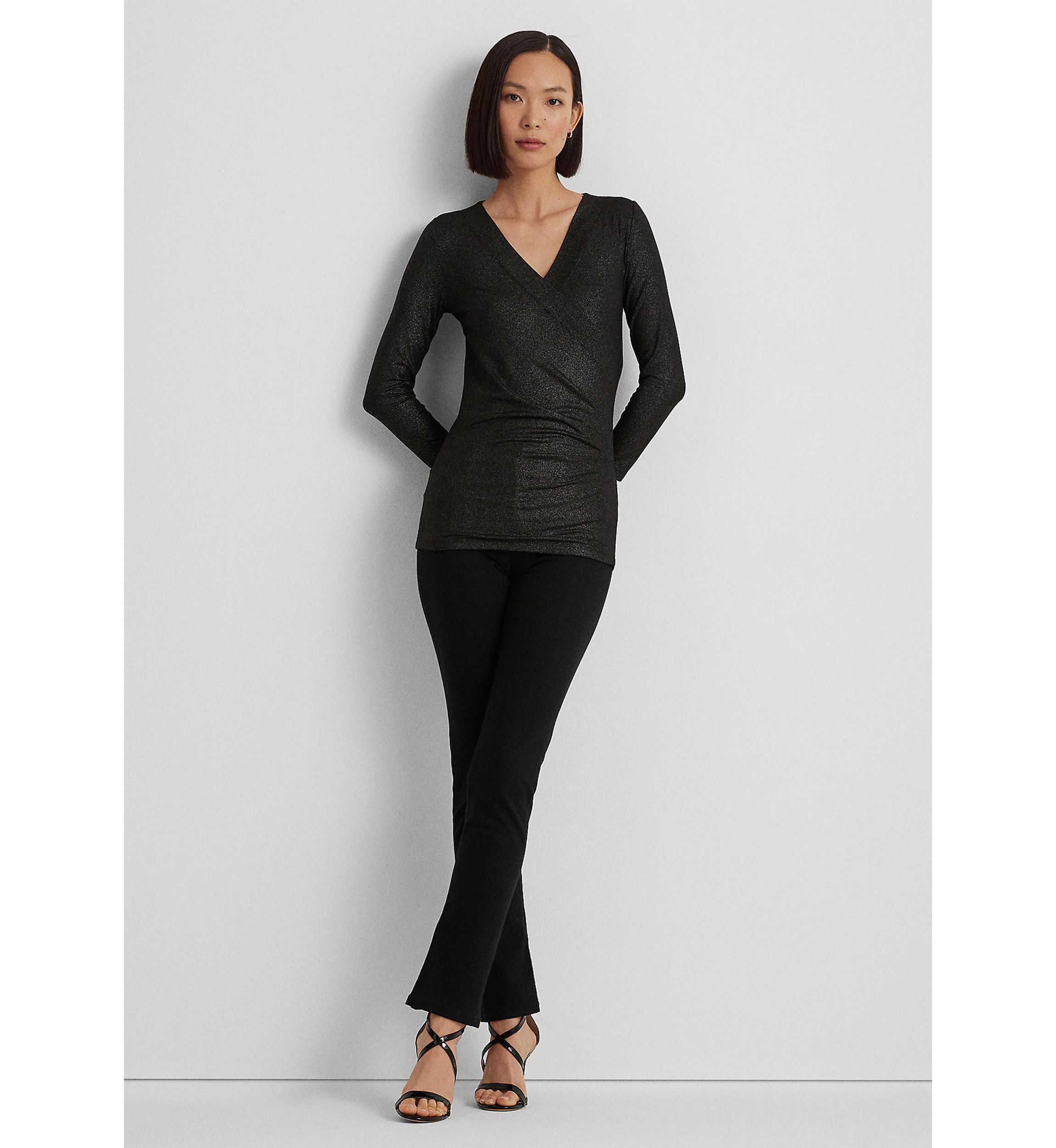 Petite Metallic Jersey Surplice Top