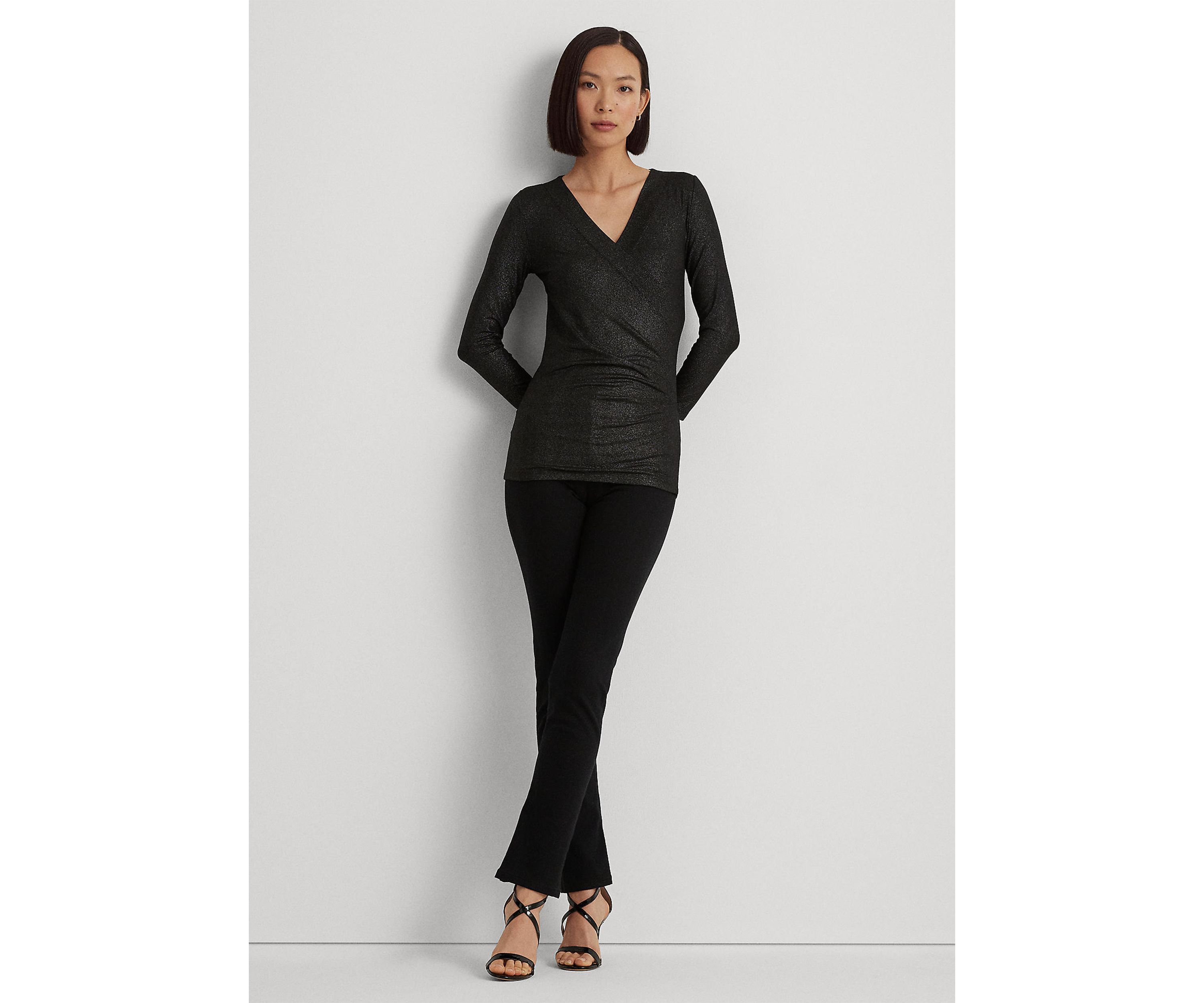 Petite Metallic Jersey Surplice Top