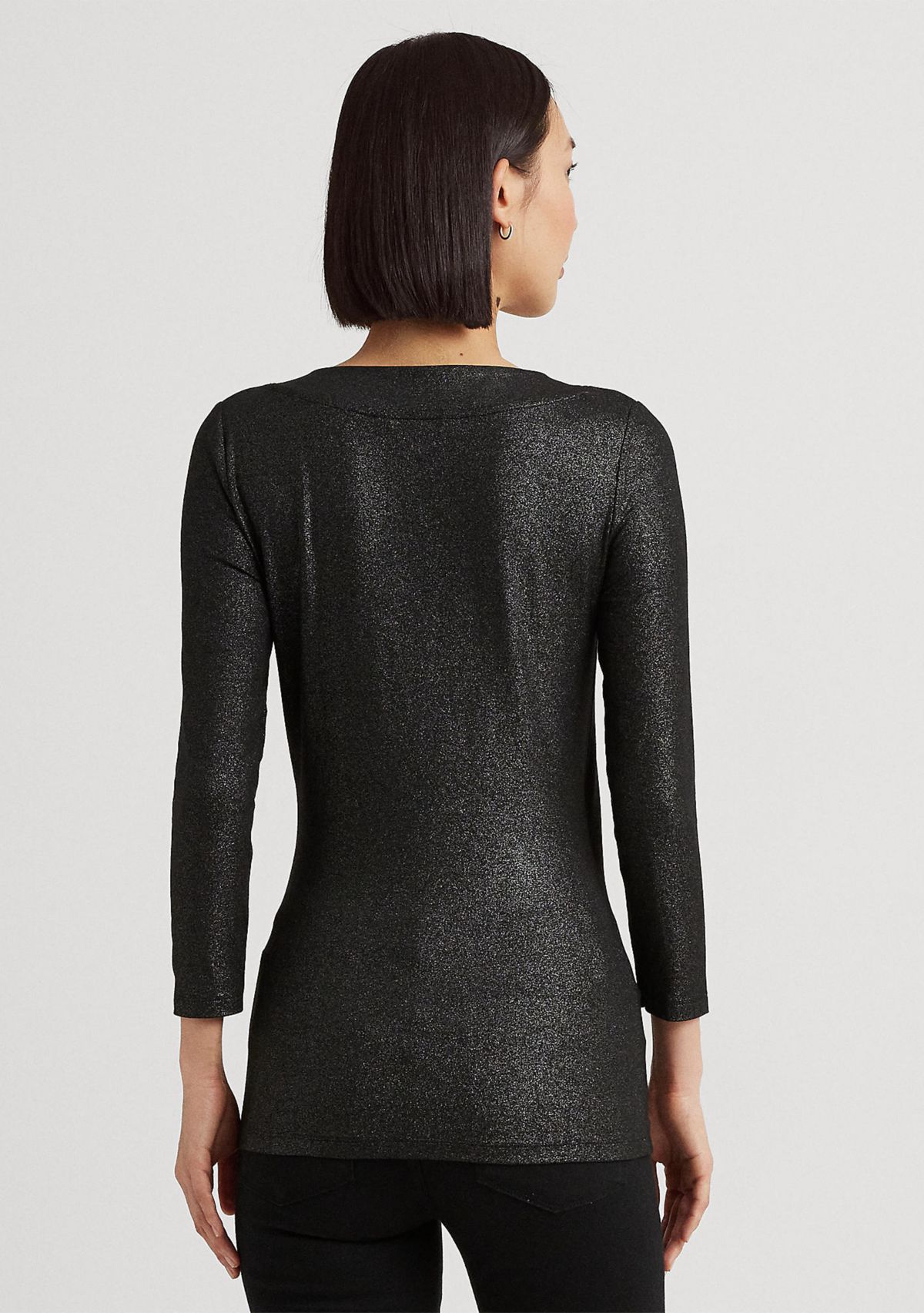 Womens Metallic Jersey Surplice Top