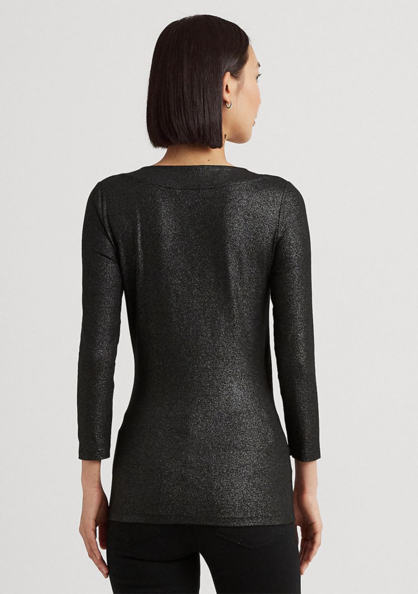 Womens Metallic Jersey Surplice Top