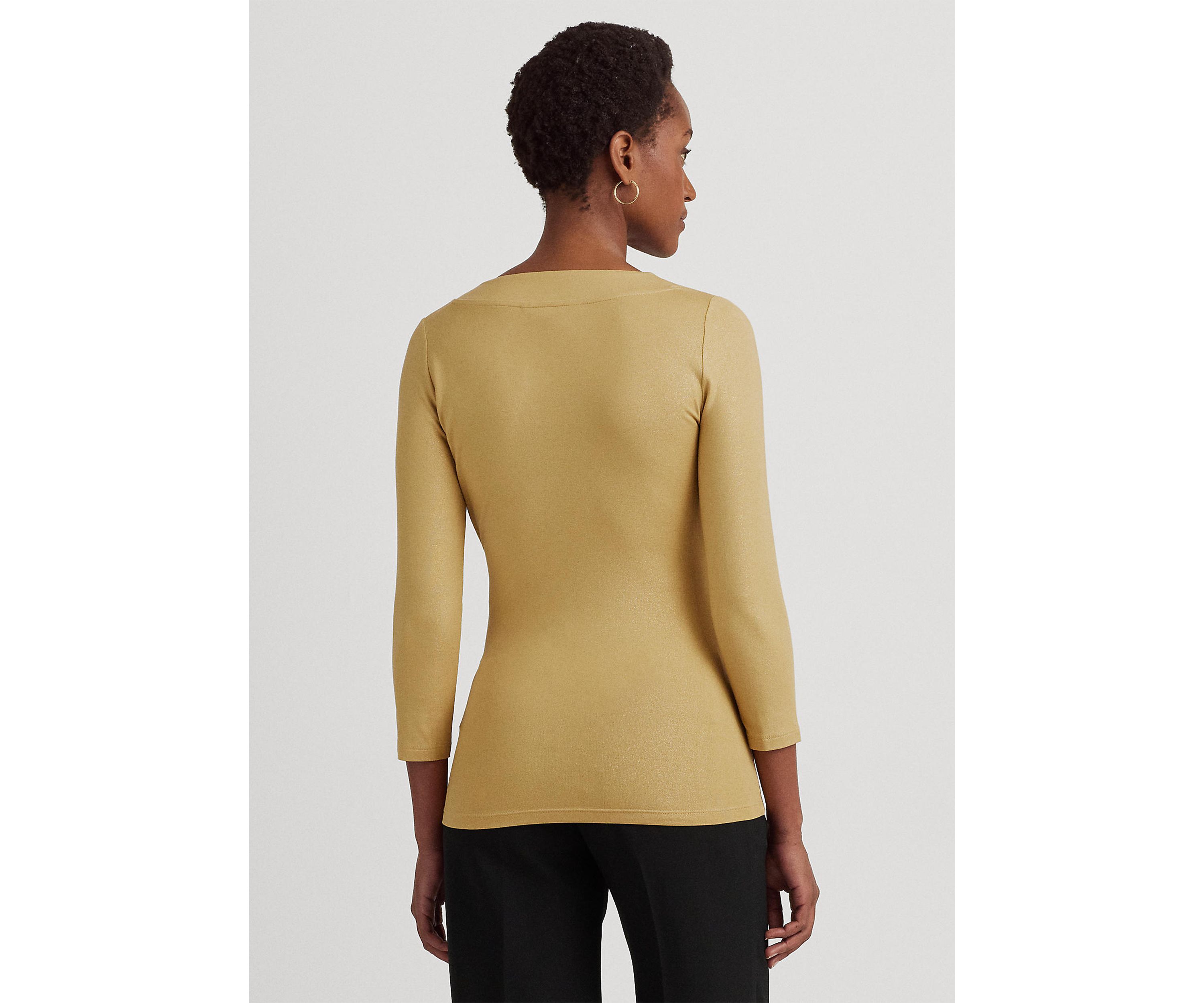 Womens Metallic Jersey Surplice Top