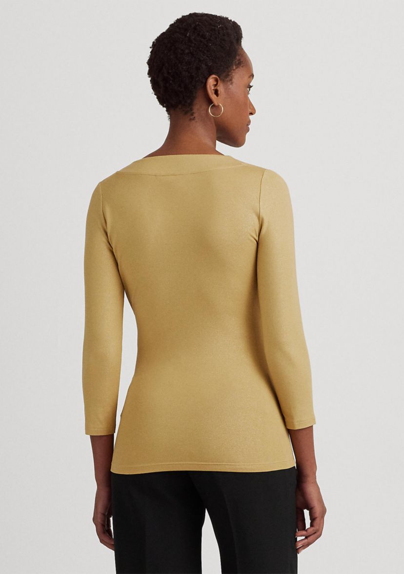 Womens Metallic Jersey Surplice Top