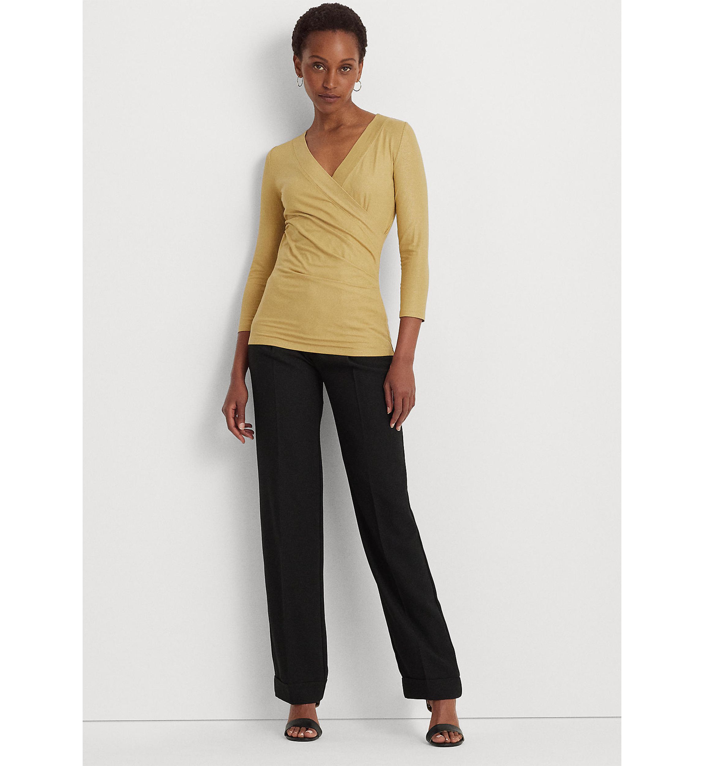 Womens   Metallic Jersey Surplice Top 