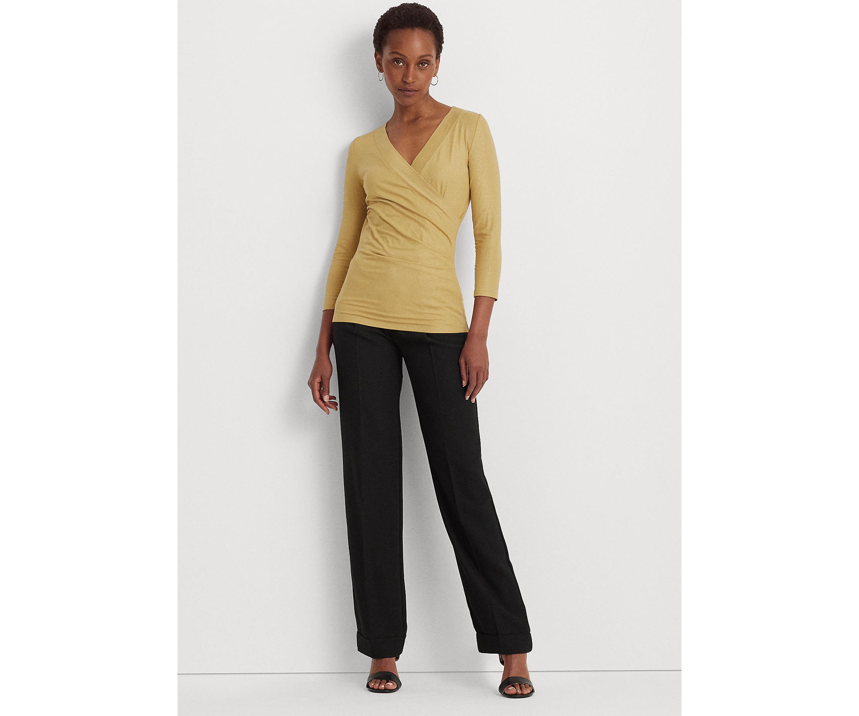 Womens Metallic Jersey Surplice Top