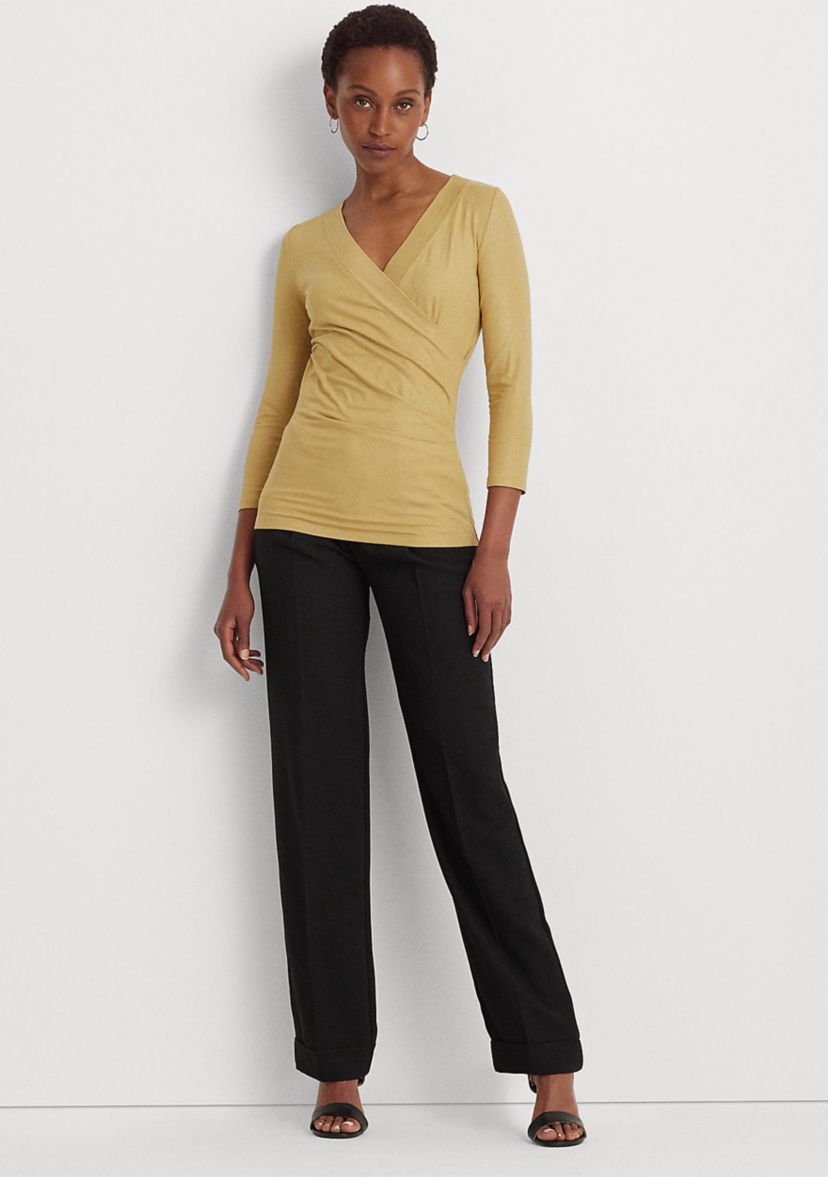 Womens Metallic Jersey Surplice Top