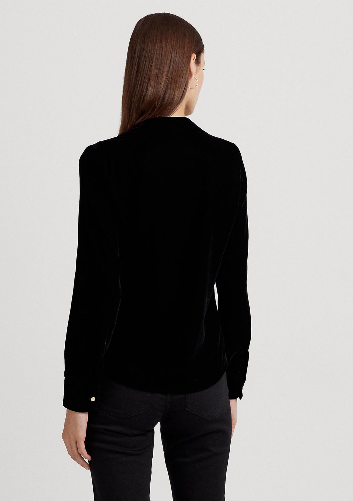 Pleated Velvet Surplice Blouse