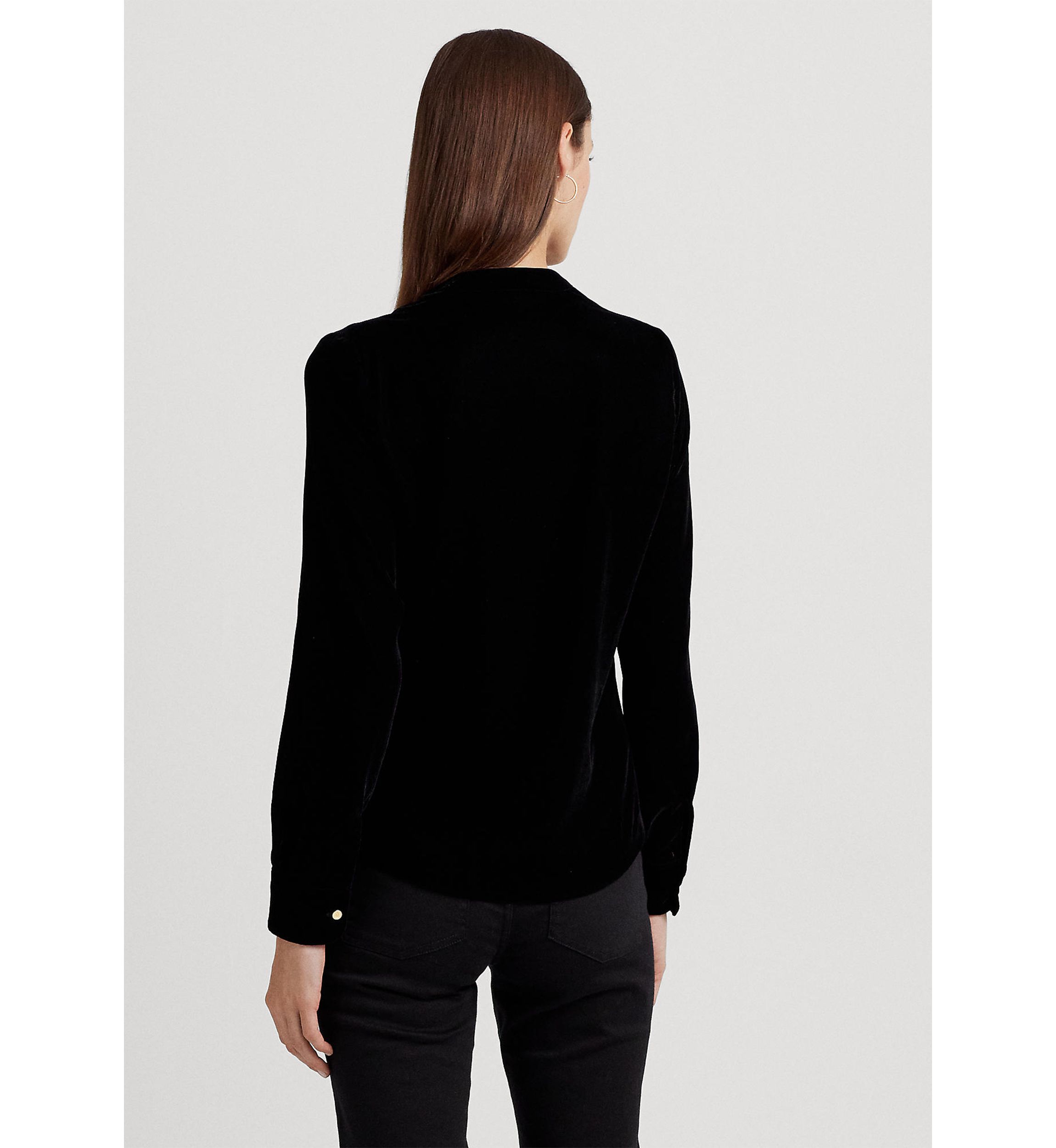 Pleated Velvet Surplice Blouse