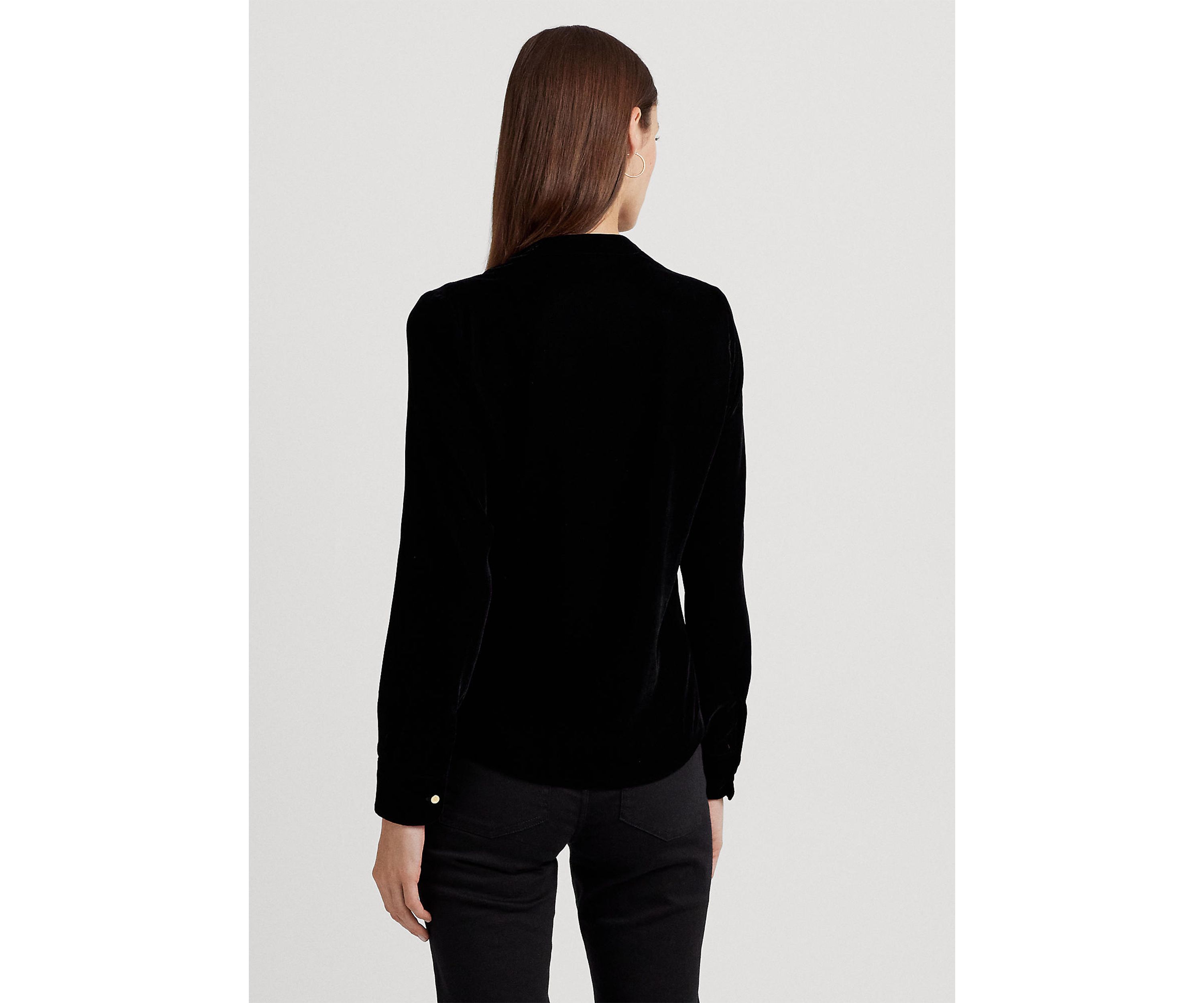 Pleated Velvet Surplice Blouse