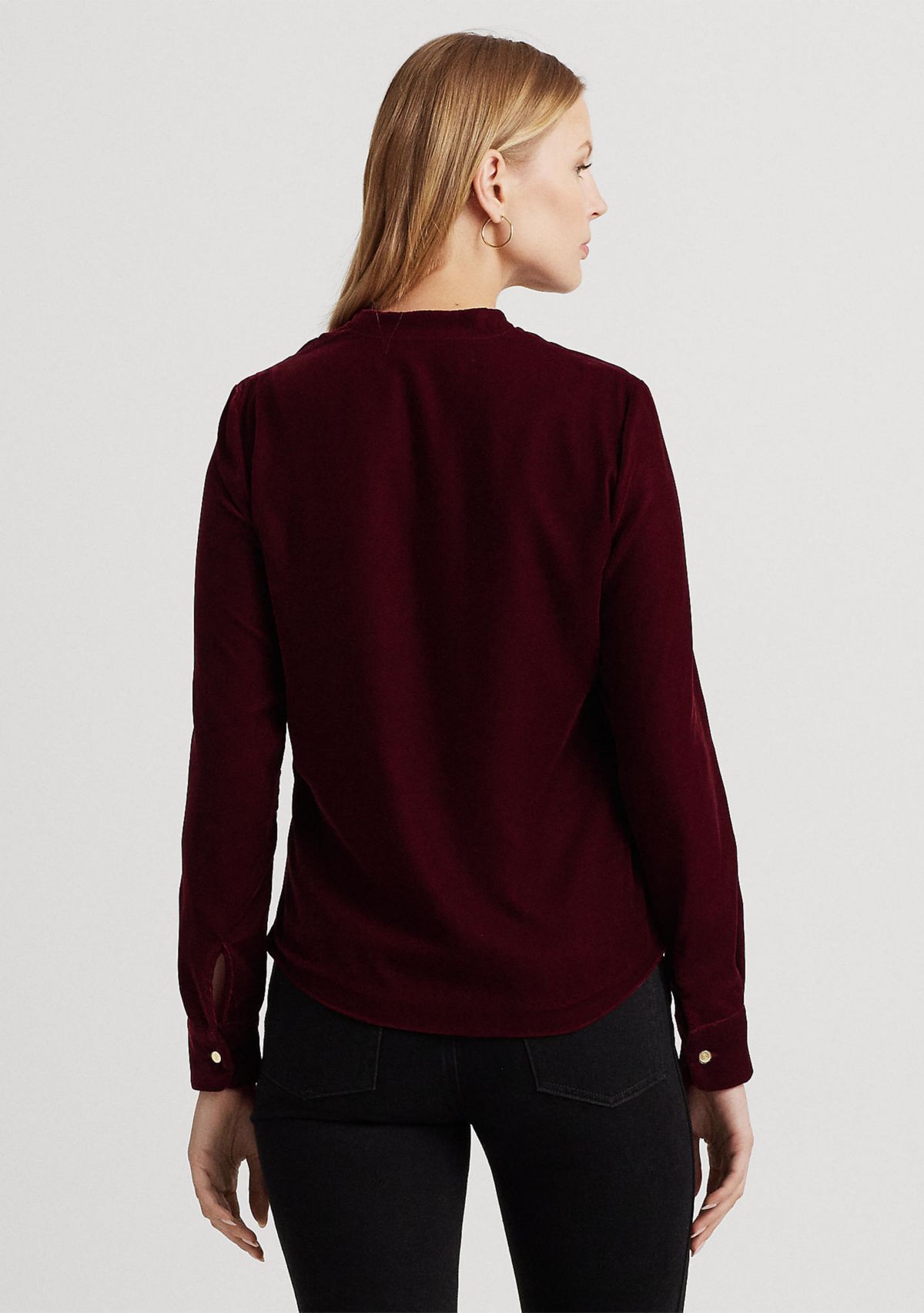 Pleated Velvet Surplice Blouse