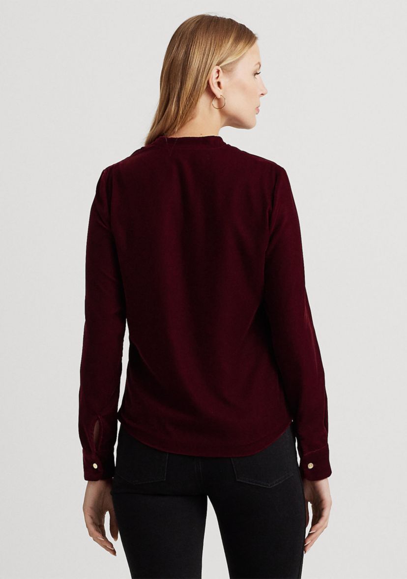 Pleated Velvet Surplice Blouse