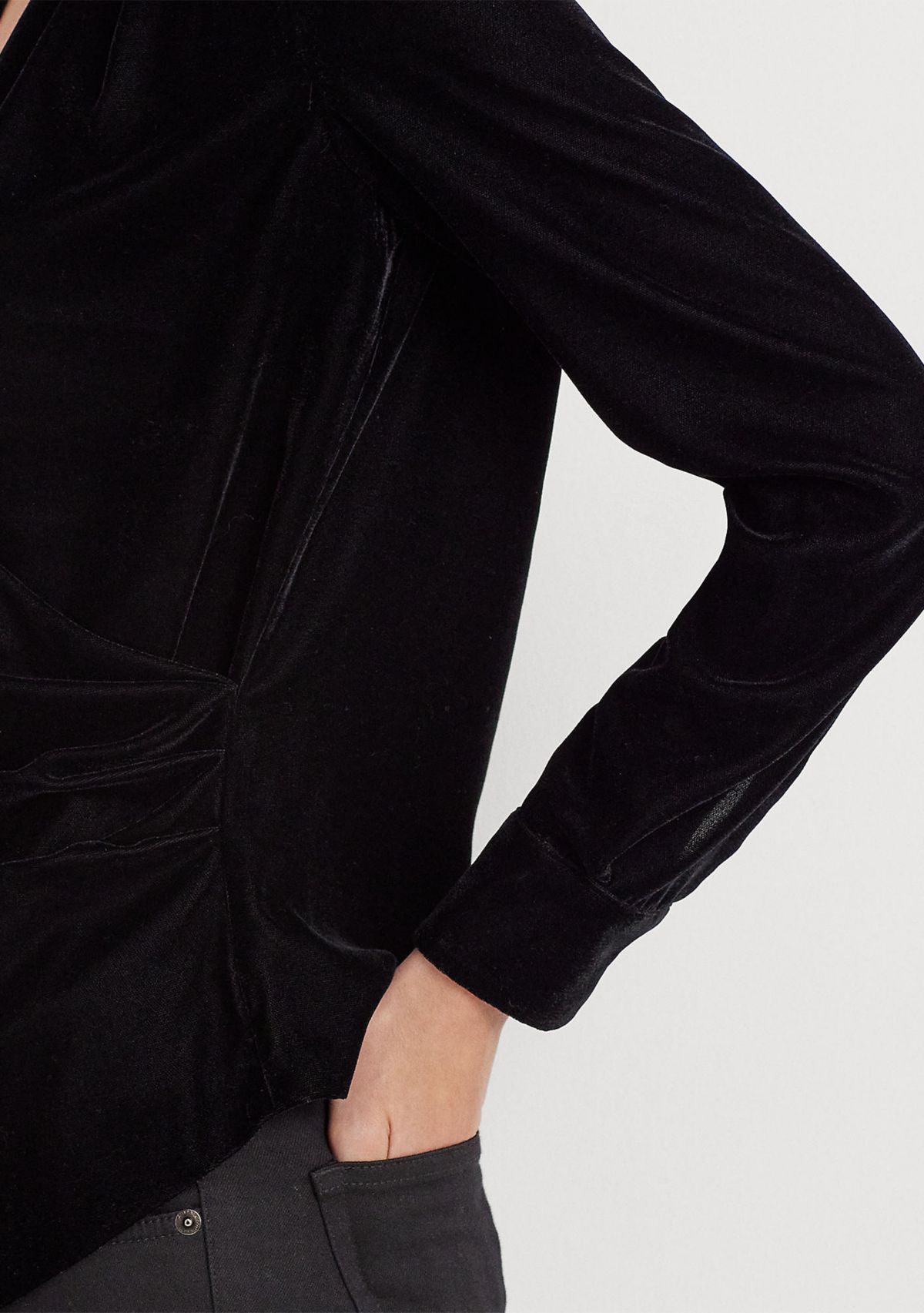 Pleated Velvet Surplice Blouse