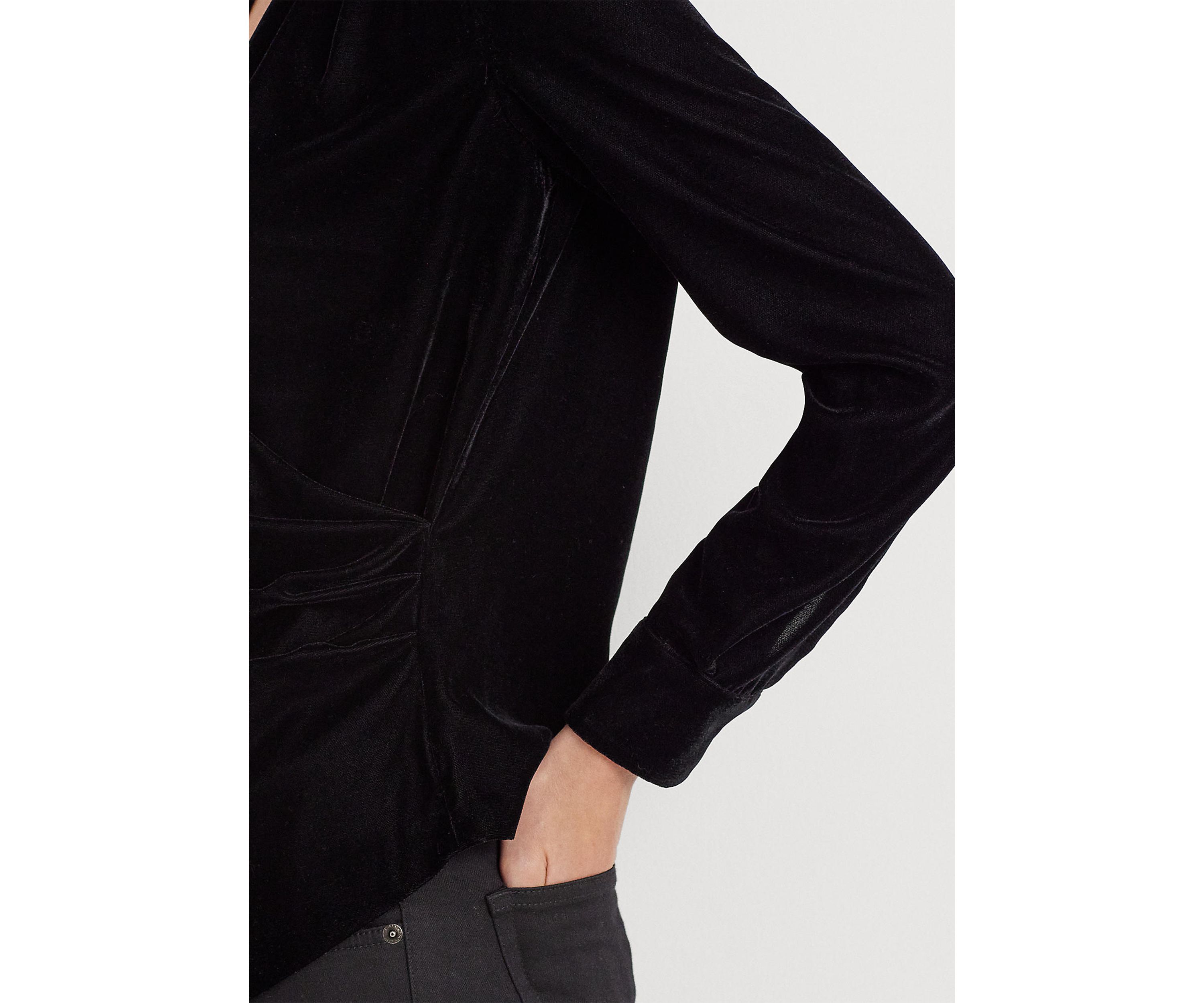 Pleated Velvet Surplice Blouse