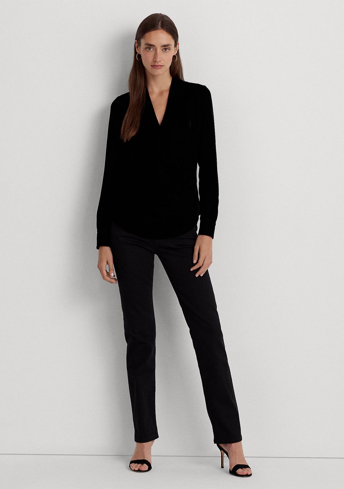 Pleated Velvet Surplice Blouse