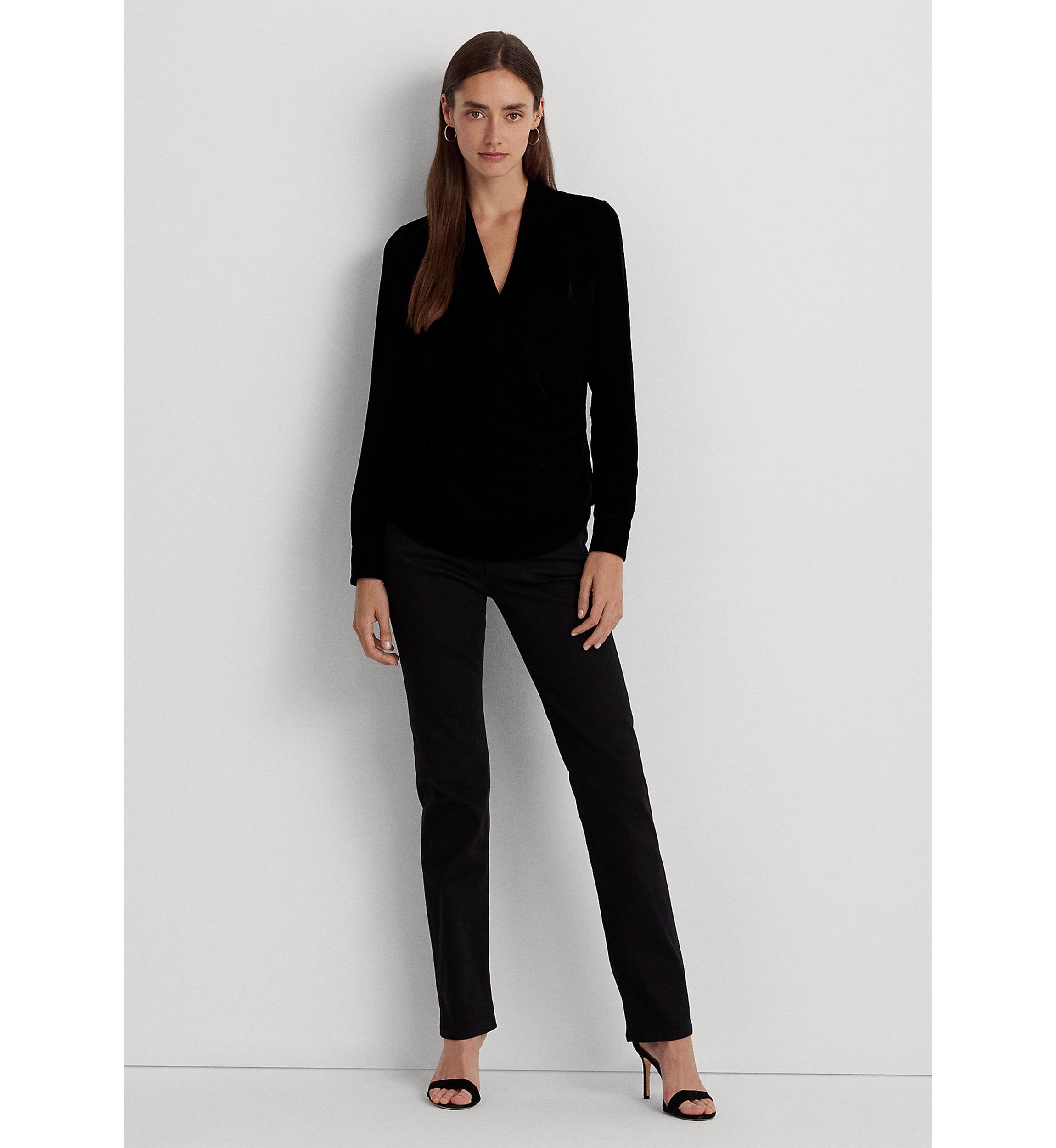 Pleated Velvet Surplice Blouse