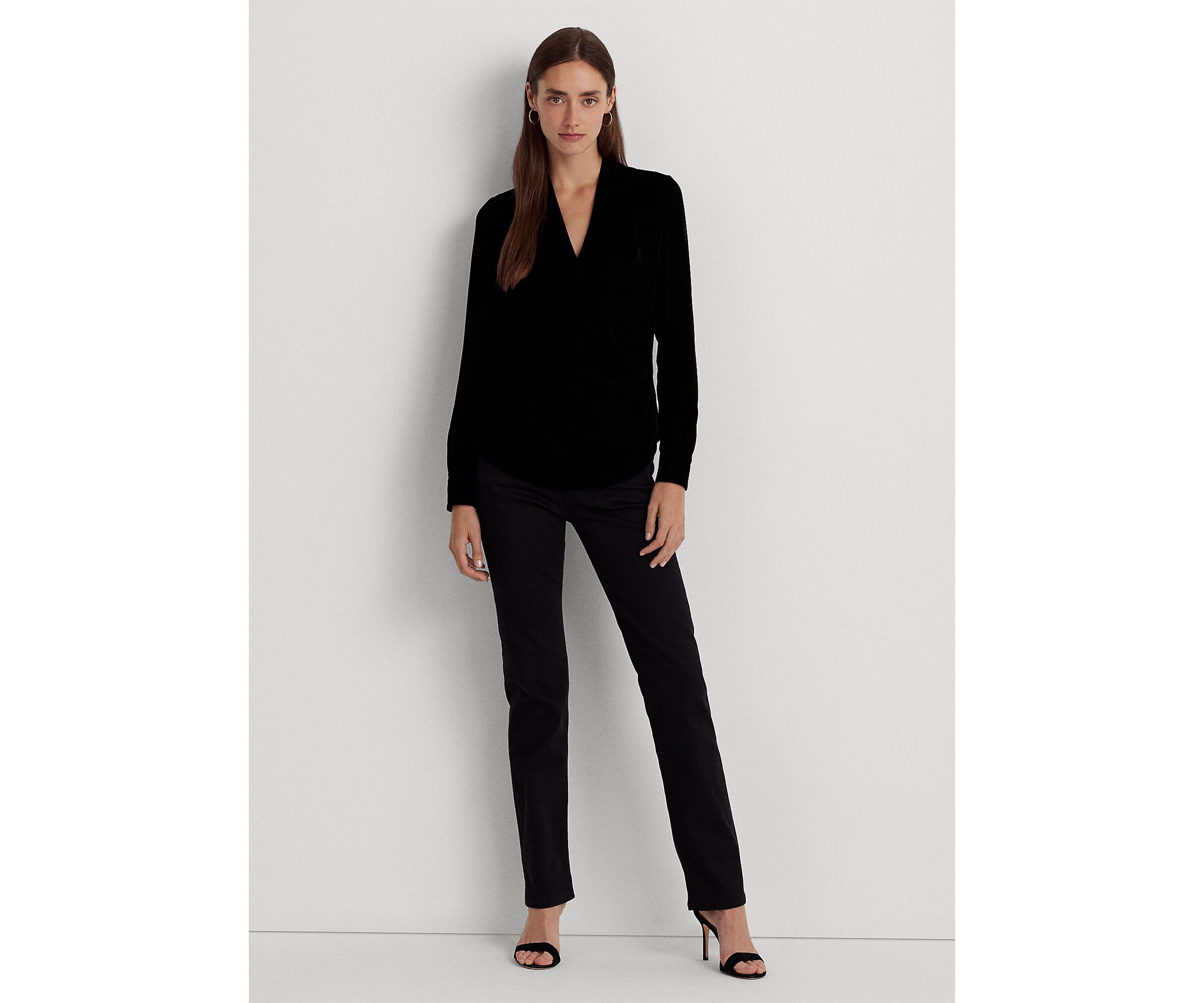 Pleated Velvet Surplice Blouse