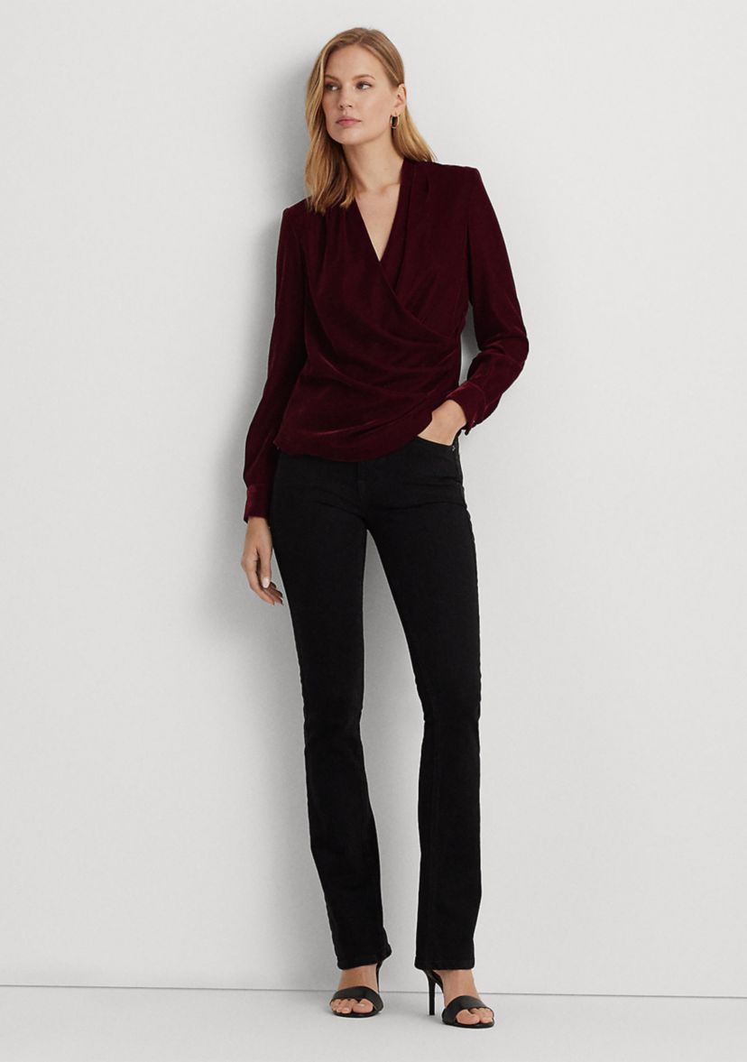 Pleated Velvet Surplice Blouse
