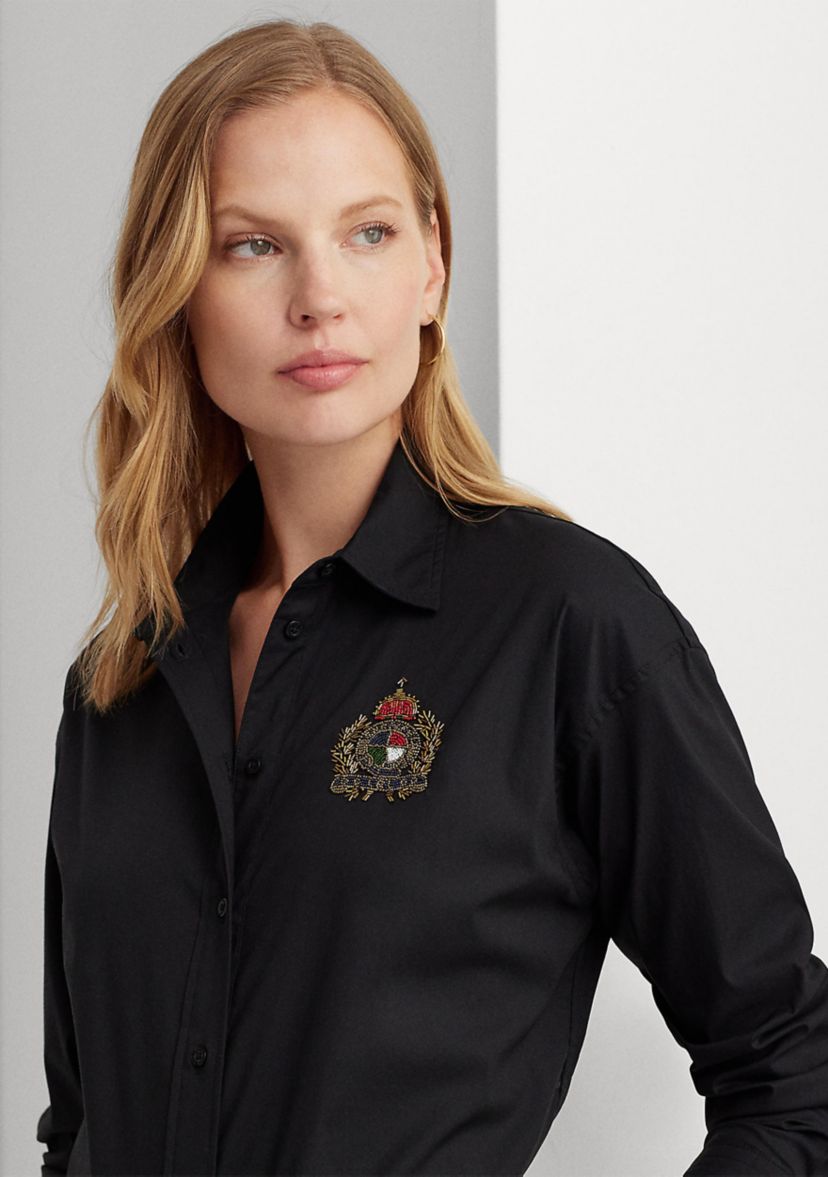 Beaded-Crest Stretch-Cotton Blend Shirt