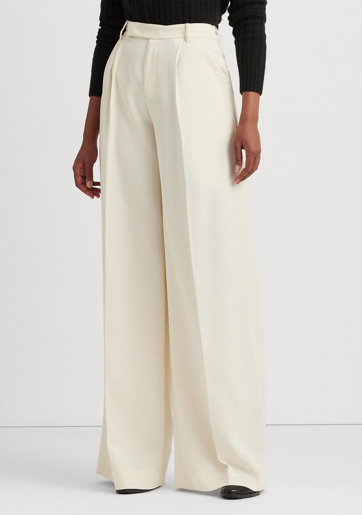 Pleated Satin Crepe Wide-Leg Pants