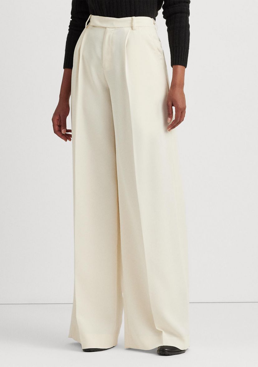 Pleated Satin Crepe Wide-Leg Pants