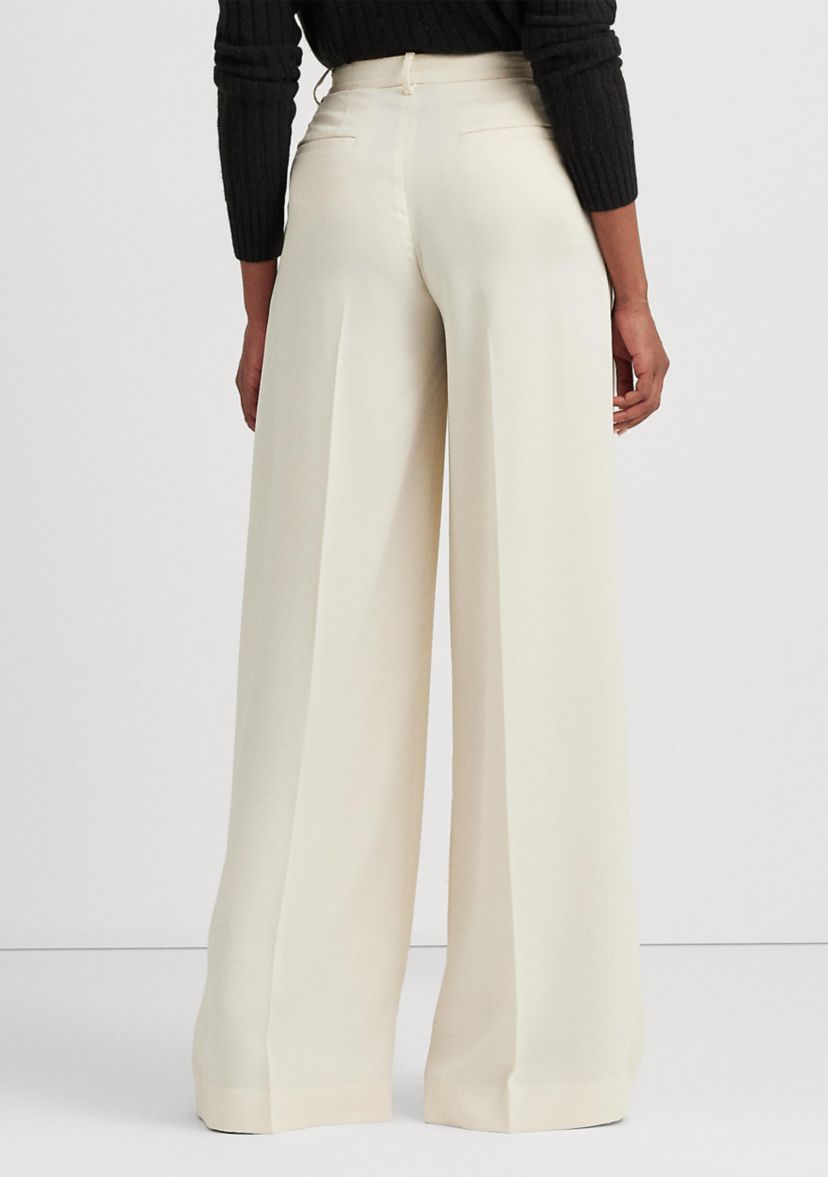 Pleated Satin Crepe Wide-Leg Pants