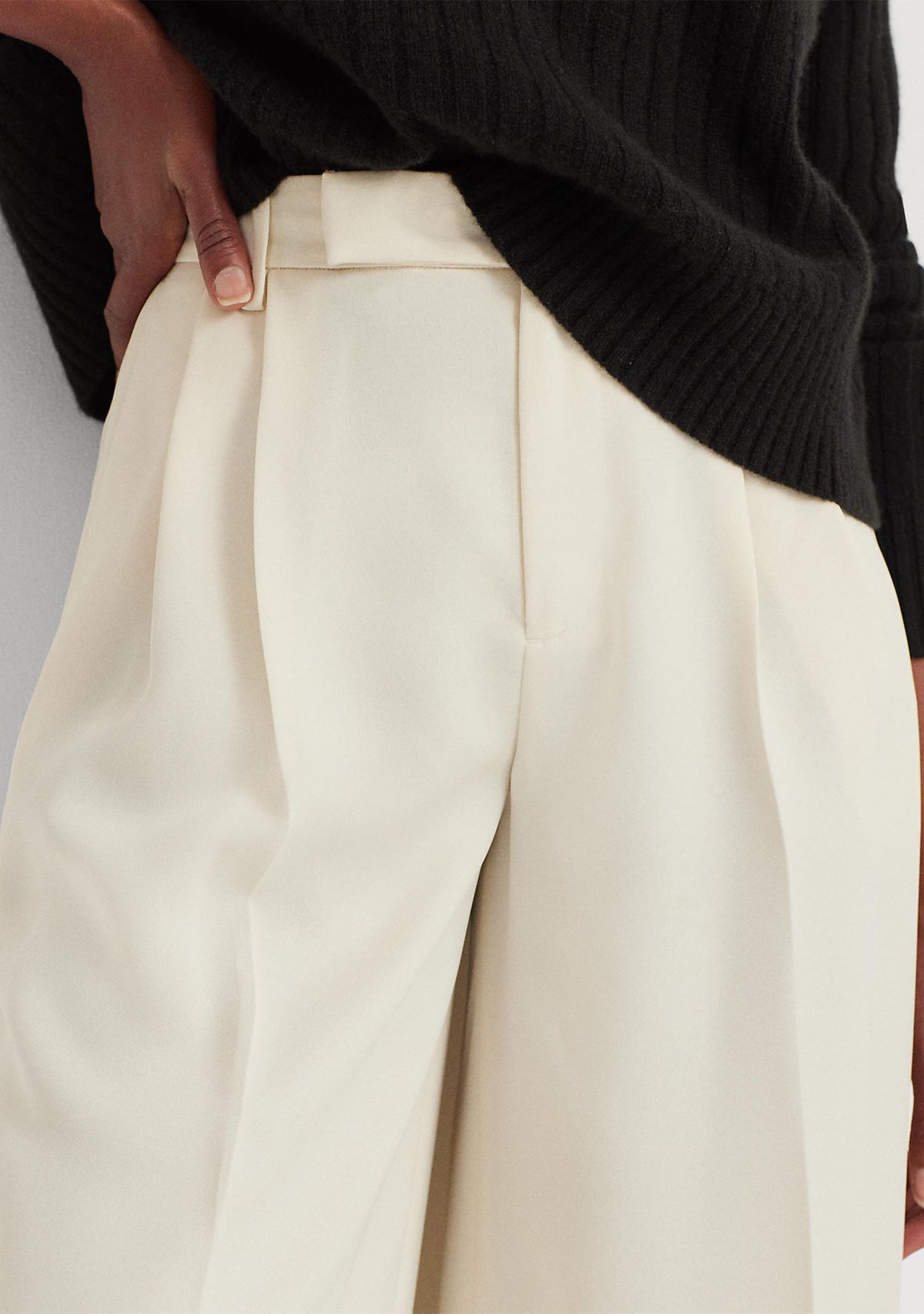 Pleated Satin Crepe Wide-Leg Pants