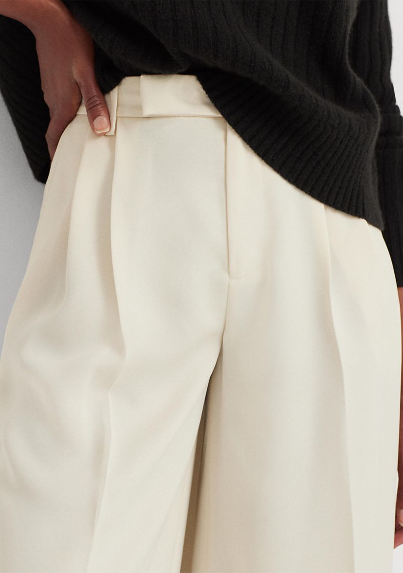 Pleated Satin Crepe Wide-Leg Pants