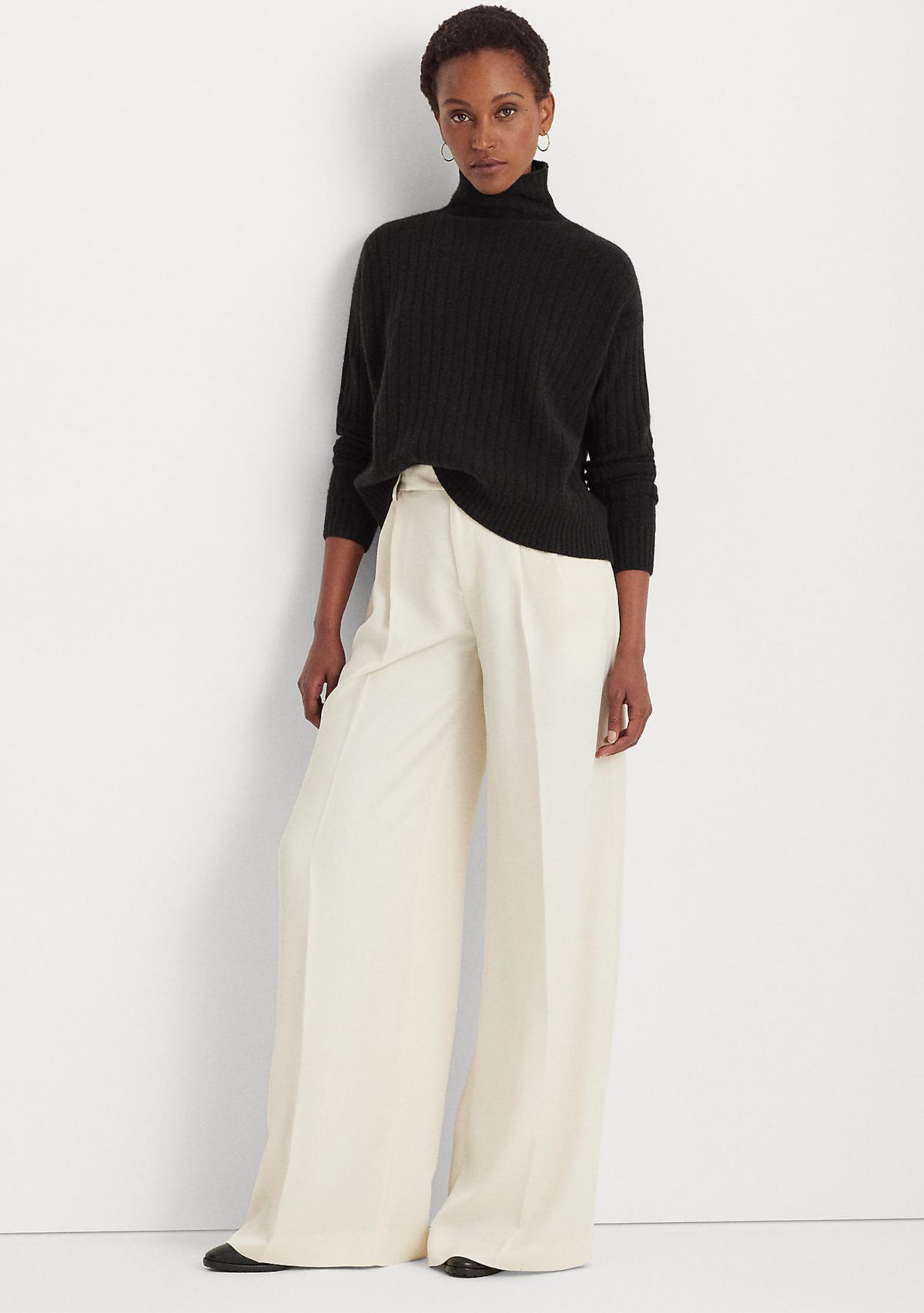 Pleated Satin Crepe Wide-Leg Pants