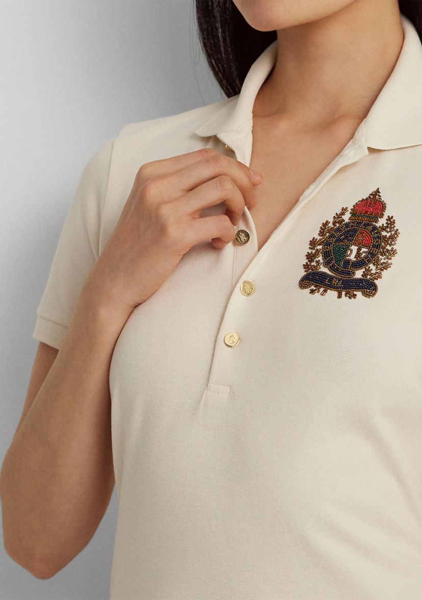 Beaded-Crest Piqué Polo Shirt