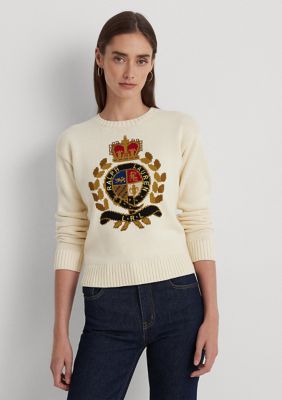 Lauren Ralph Lauren Intarsia-Knit Crest Cotton-Blend Sweater | belk