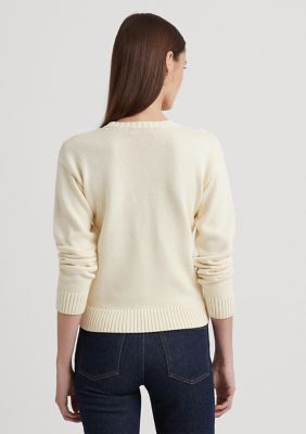 Lauren Ralph Lauren Women's intarsia-knit Crest Cotton-Blend Sweater, Regular and Petite - Mascarpone Cream - Size P/S