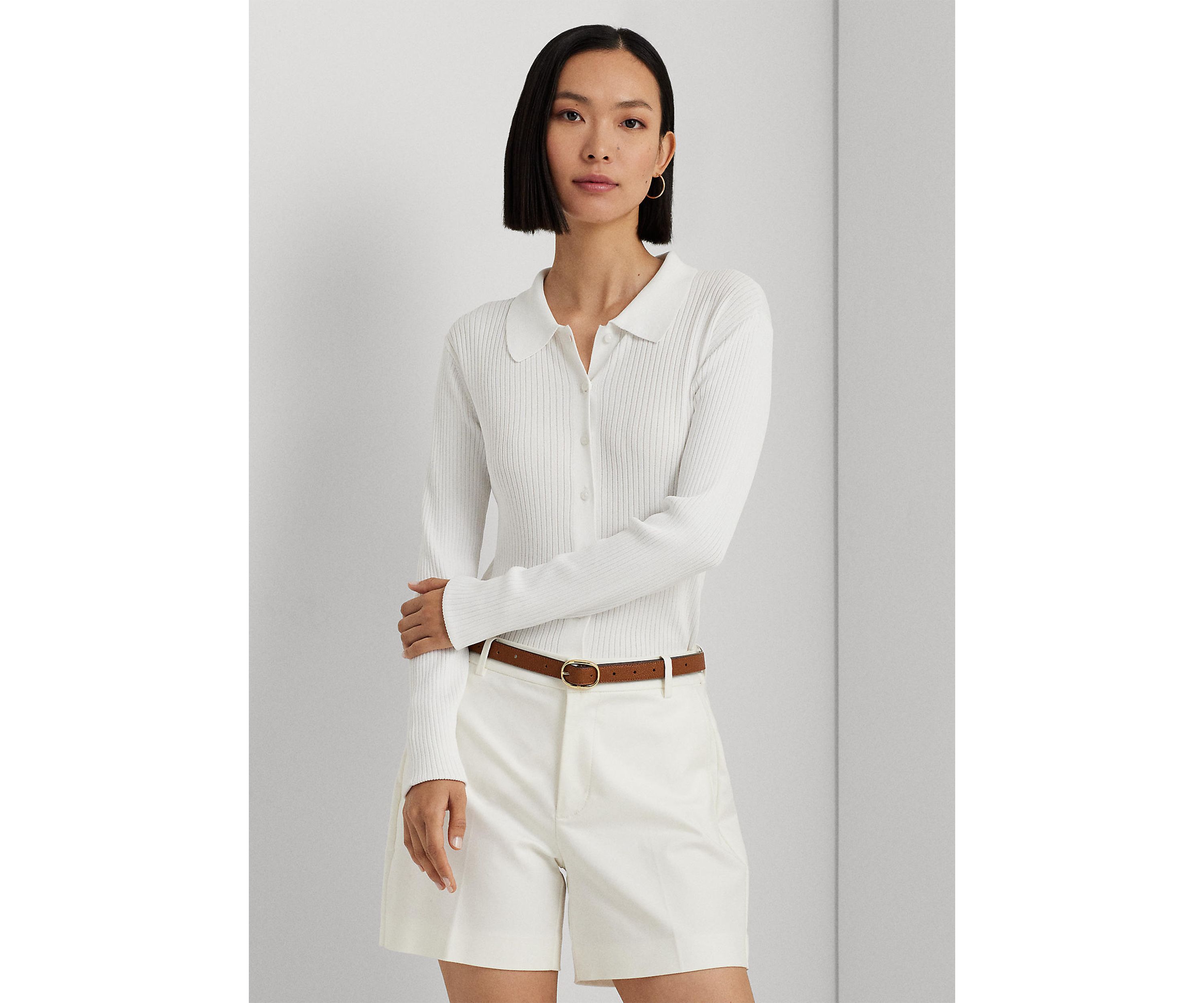 Rib Knit Long Sleeve Polo Cardigan
