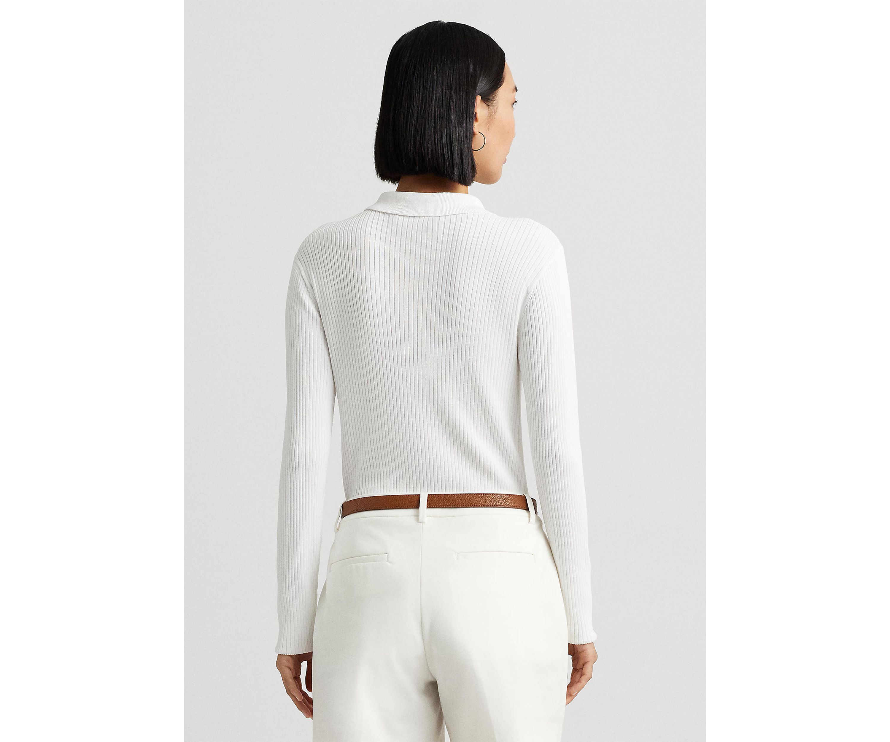Rib Knit Long Sleeve Polo Cardigan