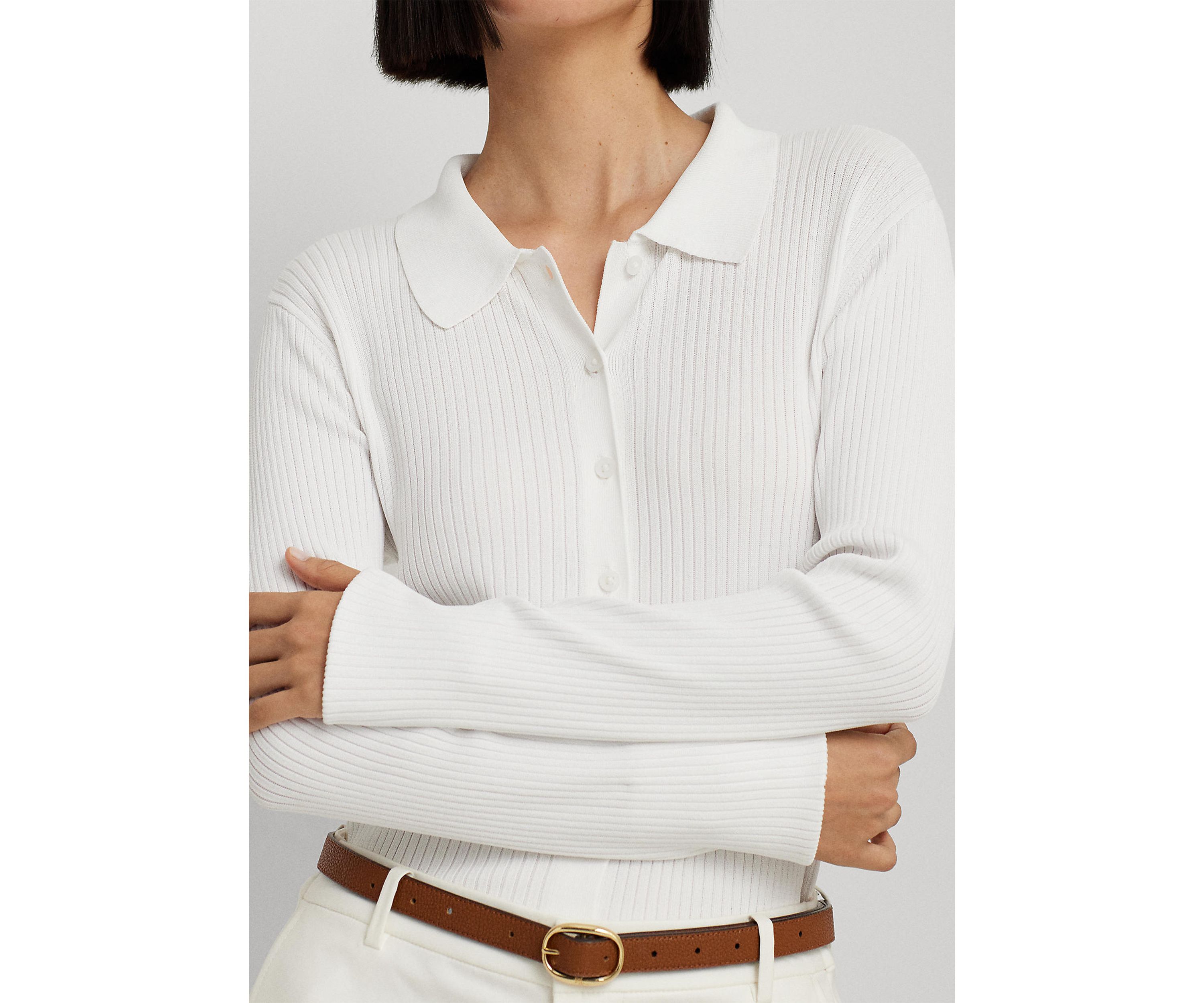 Rib Knit Long Sleeve Polo Cardigan