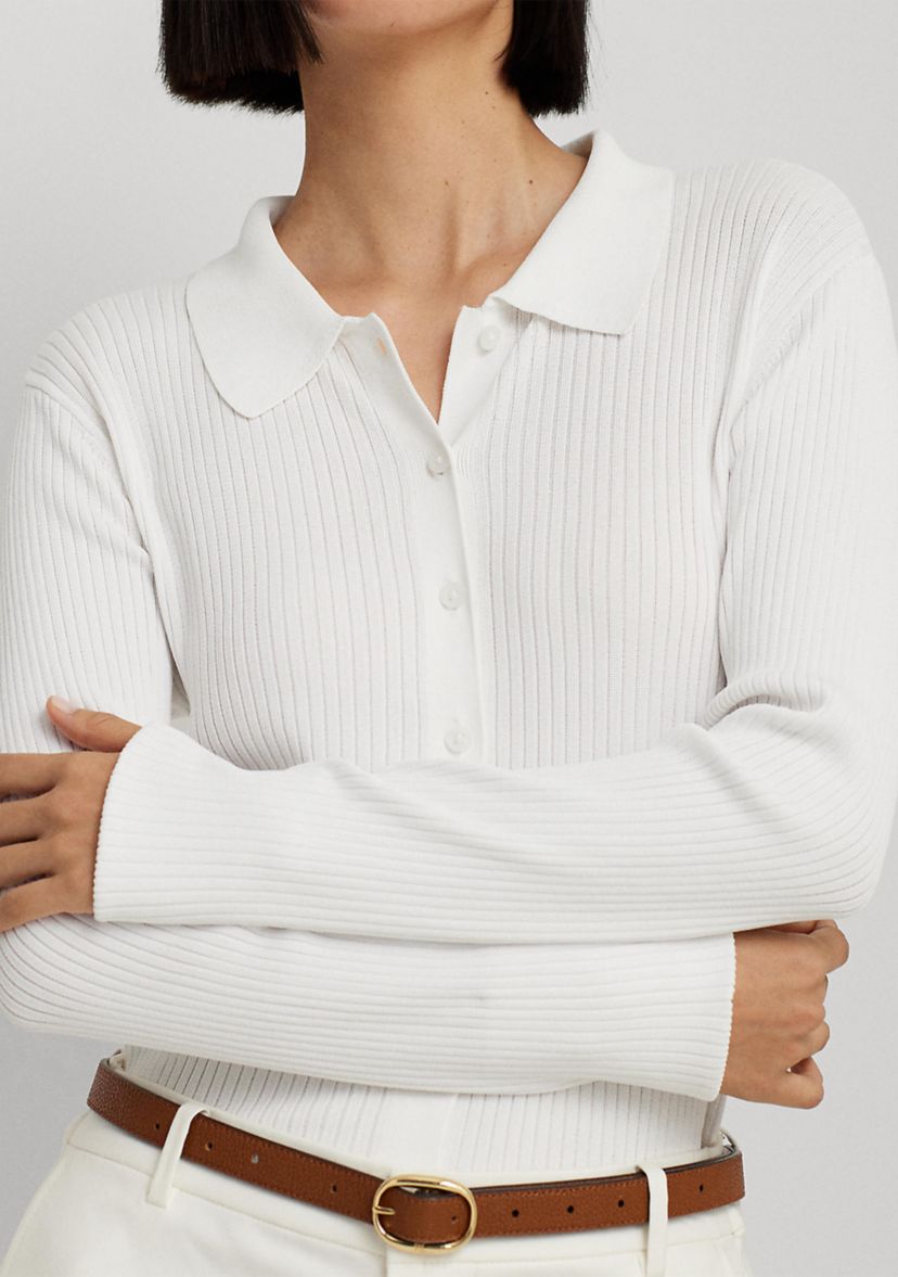 Rib Knit Long Sleeve Polo Cardigan