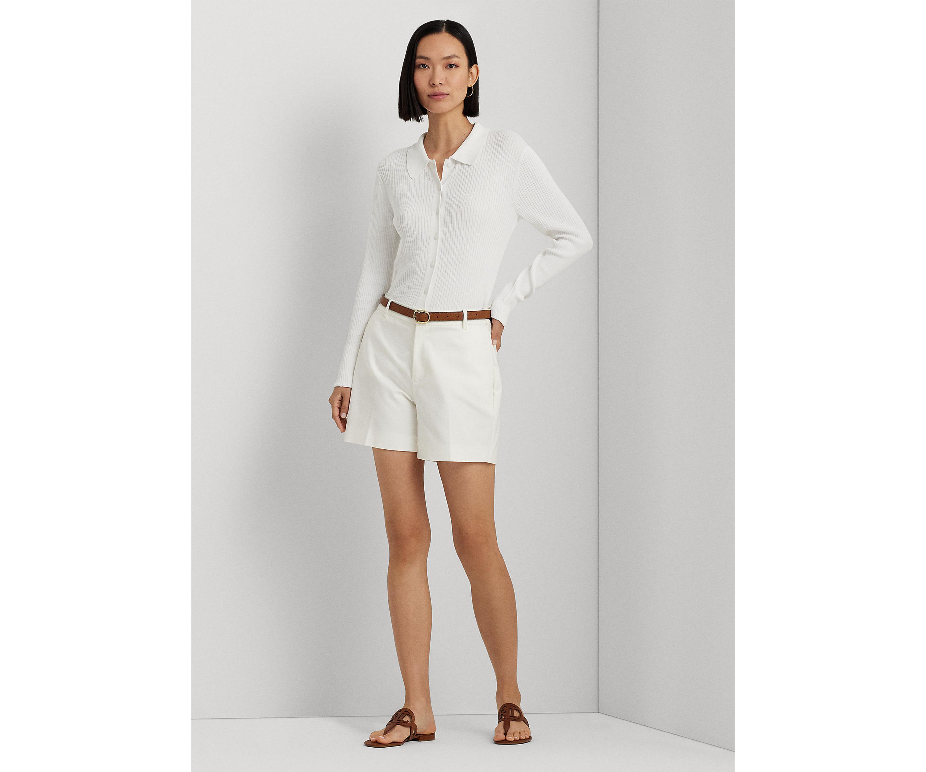 Rib Knit Long Sleeve Polo Cardigan
